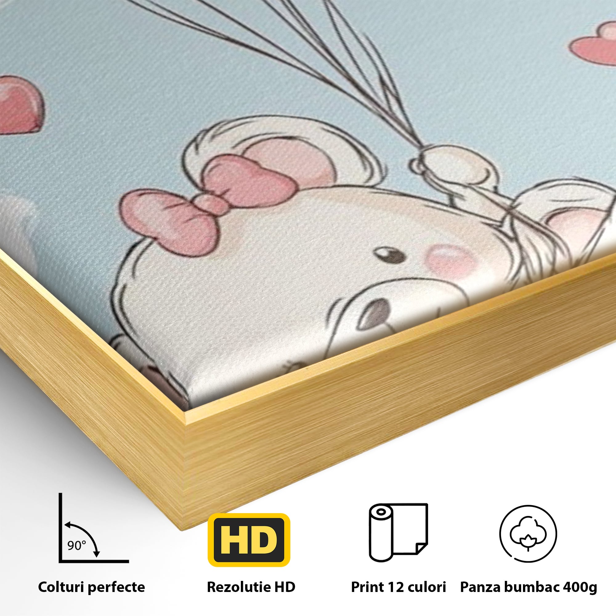 Leinwand Wandkunst Canvas Premium, LuxCanva® K1073, Kindheitstraum, Teddybären, Luftballons, Herzen, Wolken, Wolken, Flug, Pastell, Pastell, Freundschaft, Babyzimmer, Schlafzimmer