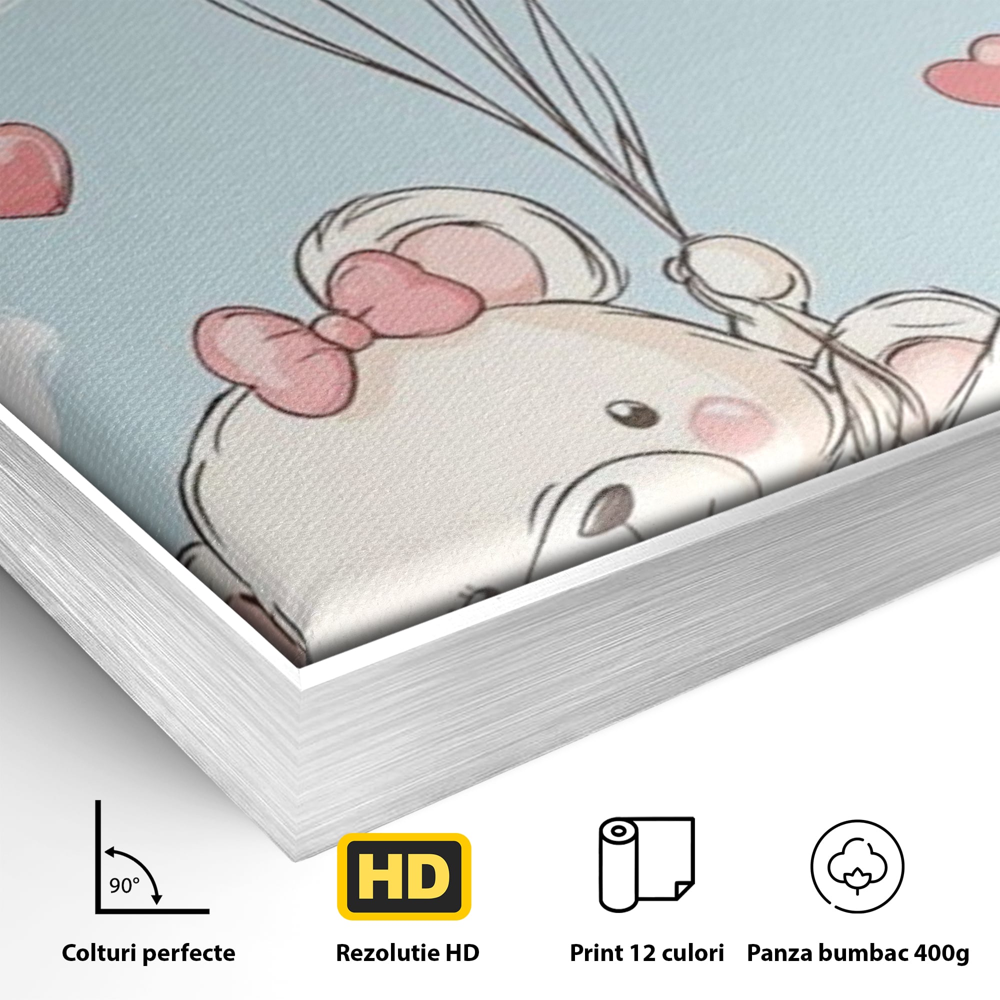 Leinwand Wandkunst Canvas Premium, LuxCanva® K1073, Kindheitstraum, Teddybären, Luftballons, Herzen, Wolken, Wolken, Flug, Pastell, Pastell, Freundschaft, Babyzimmer, Schlafzimmer