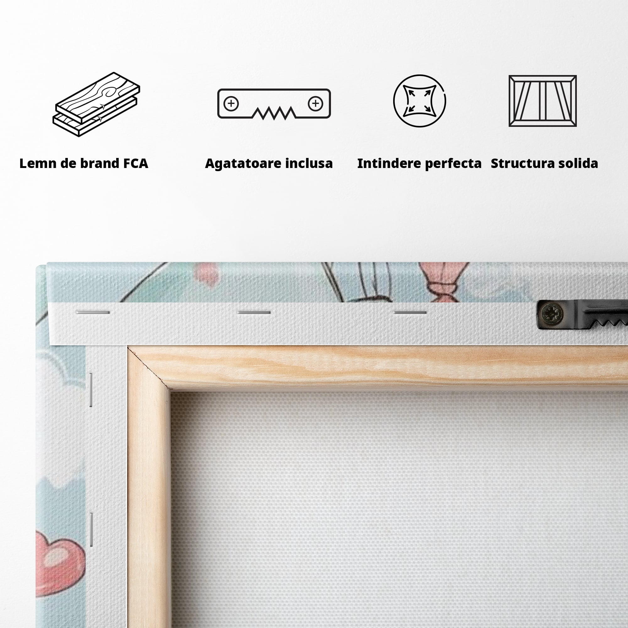 Leinwand Wandkunst Canvas Premium, LuxCanva® K1073, Kindheitstraum, Teddybären, Luftballons, Herzen, Wolken, Wolken, Flug, Pastell, Pastell, Freundschaft, Babyzimmer, Schlafzimmer