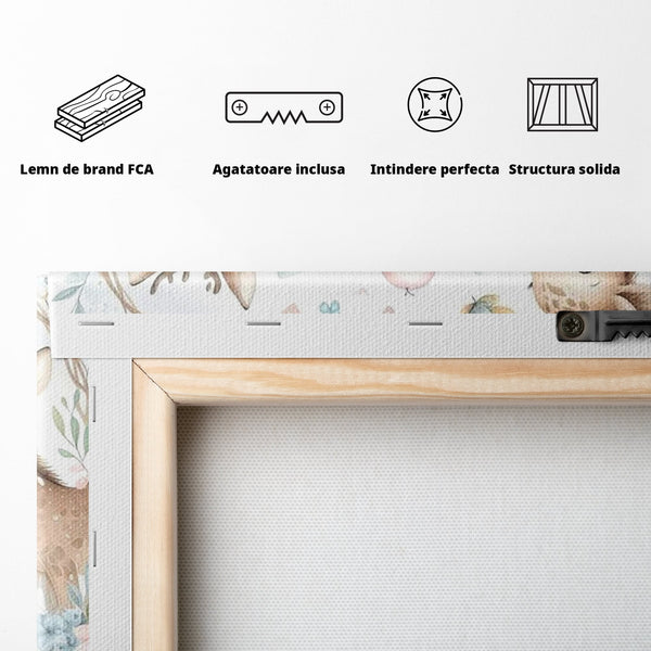 Tablou Canvas Premium, LuxCanva® K1074, Lumea Copiilor, Elefantel, Caprioare, Pinguin, Flori, Fabula, Natura, Veselie, Camera Copil, Dormitor