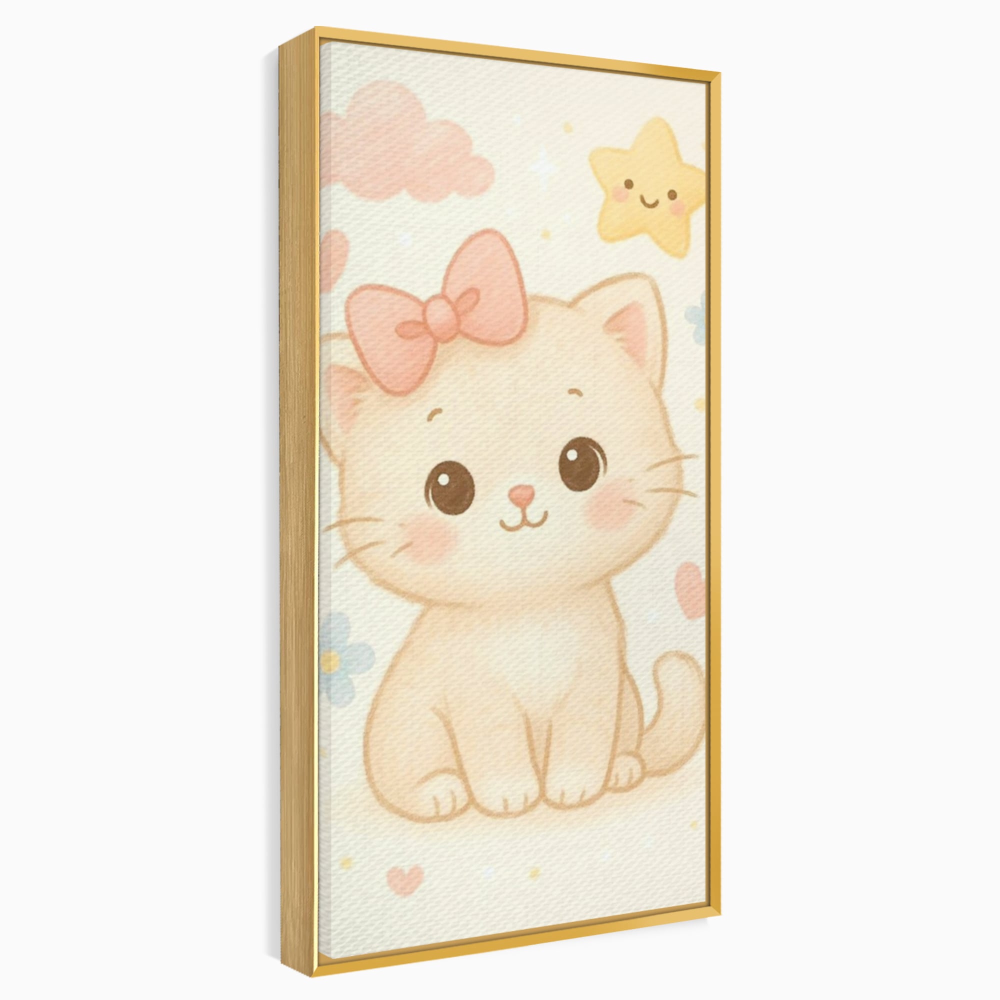 Leinwand Wandbilder Premium, LuxCanva® K1075, Ein bisschen Niedlichkeit, Kätzchen, Stern, Schleife, Schleife, Blumen, Baby, bezaubernd, Babyzimmer, Schlafzimmer