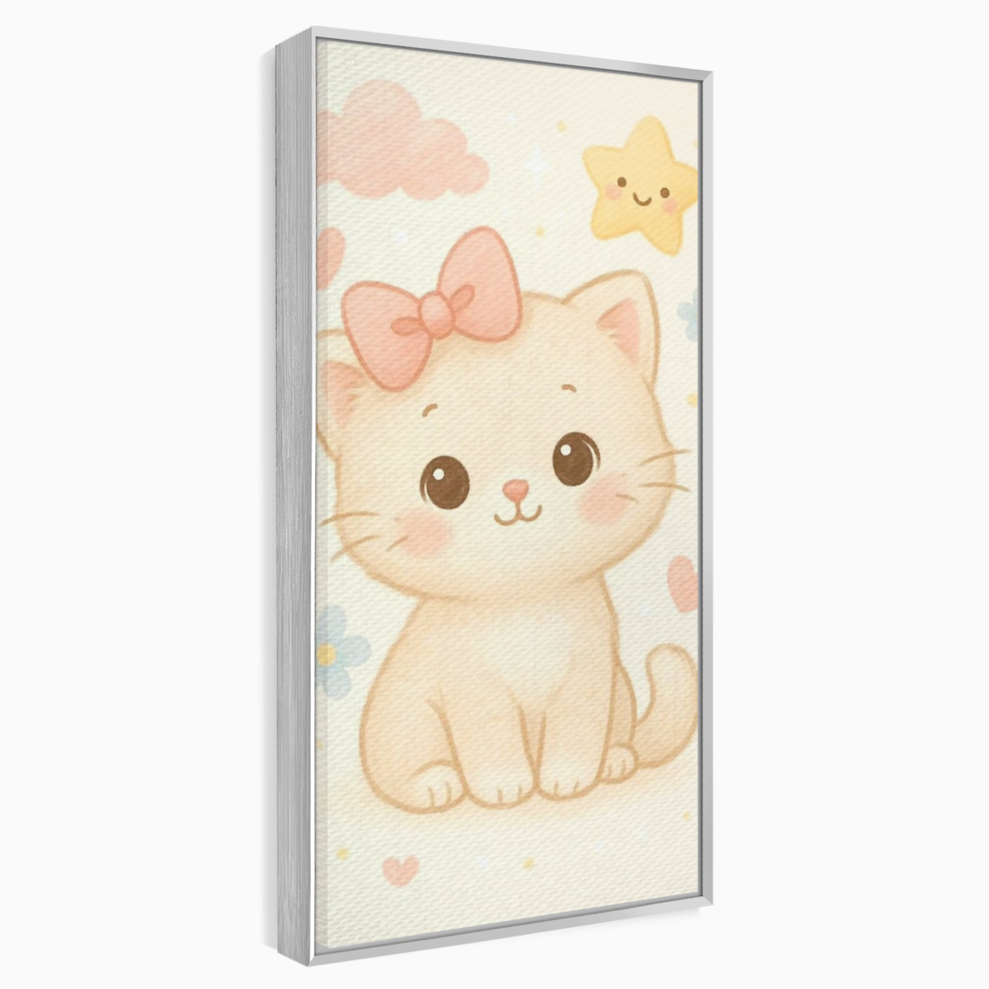 Leinwand Wandbilder Premium, LuxCanva® K1075, Ein bisschen Niedlichkeit, Kätzchen, Stern, Schleife, Schleife, Blumen, Baby, bezaubernd, Babyzimmer, Schlafzimmer