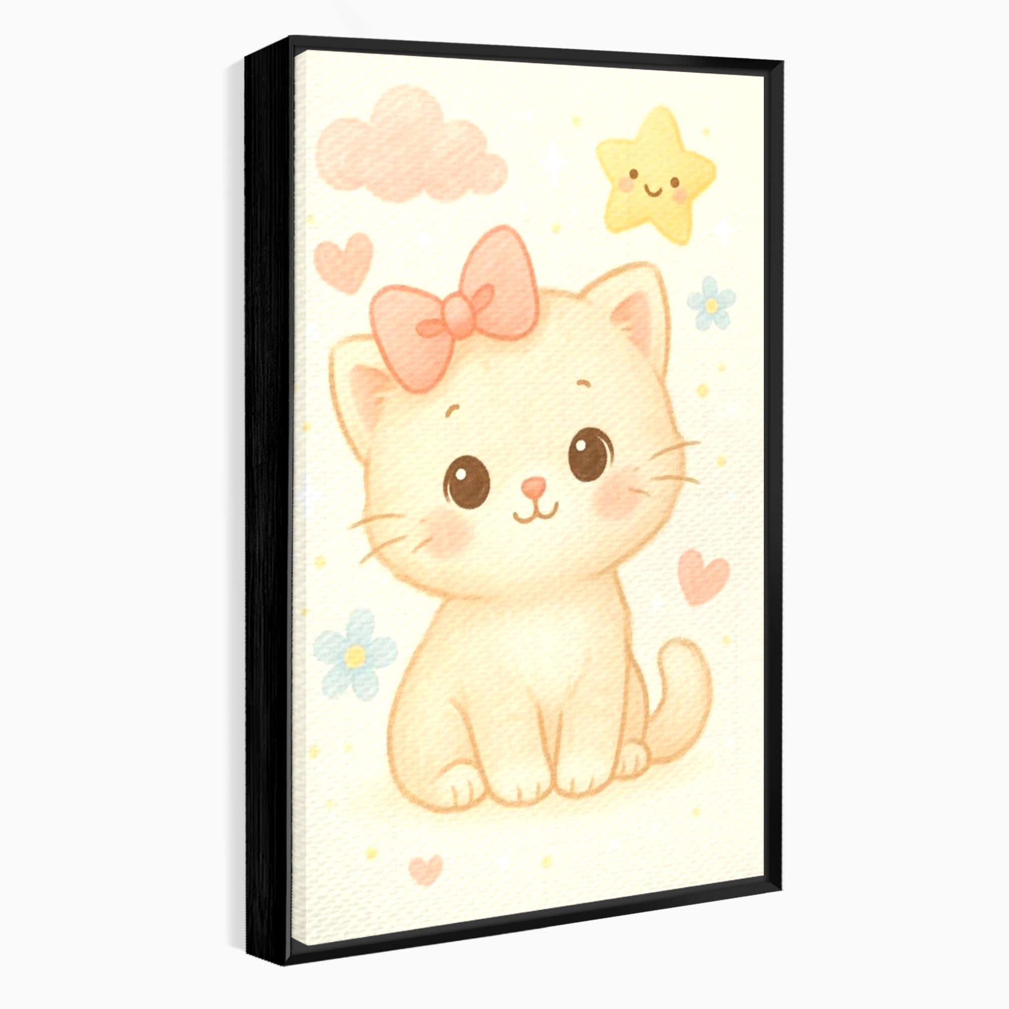 Leinwand Wandbilder Premium, LuxCanva® K1075, Ein bisschen Niedlichkeit, Kätzchen, Stern, Schleife, Schleife, Blumen, Baby, bezaubernd, Babyzimmer, Schlafzimmer
