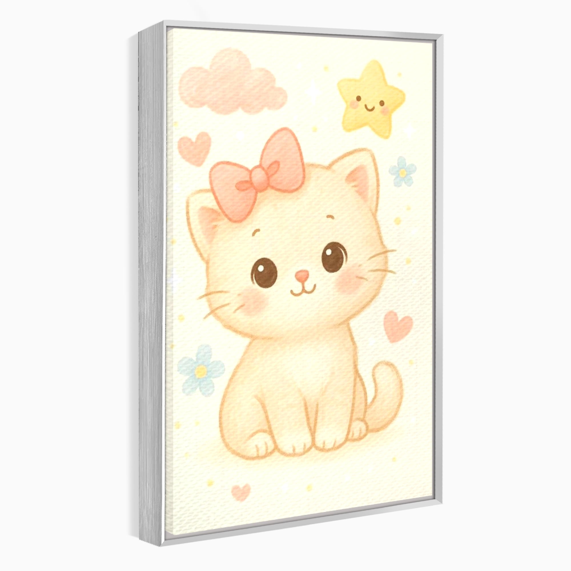 Leinwand Wandbilder Premium, LuxCanva® K1075, Ein bisschen Niedlichkeit, Kätzchen, Stern, Schleife, Schleife, Blumen, Baby, bezaubernd, Babyzimmer, Schlafzimmer