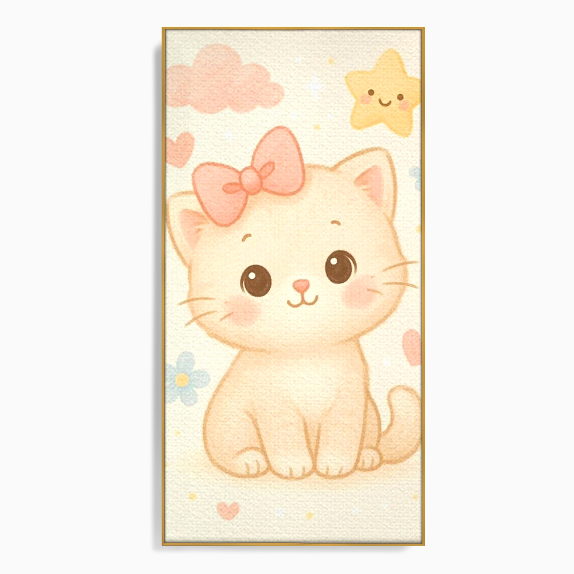 Leinwand Wandbilder Premium, LuxCanva® K1075, Ein bisschen Niedlichkeit, Kätzchen, Stern, Schleife, Schleife, Blumen, Baby, bezaubernd, Babyzimmer, Schlafzimmer