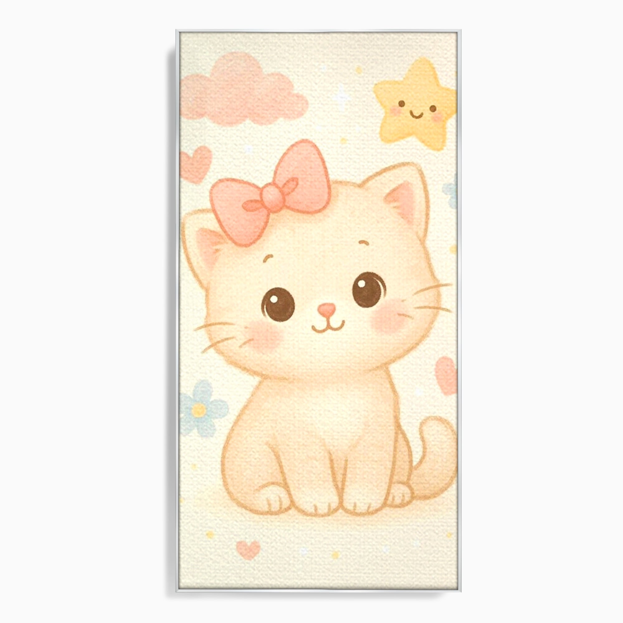 Leinwand Wandbilder Premium, LuxCanva® K1075, Ein bisschen Niedlichkeit, Kätzchen, Stern, Schleife, Schleife, Blumen, Baby, bezaubernd, Babyzimmer, Schlafzimmer