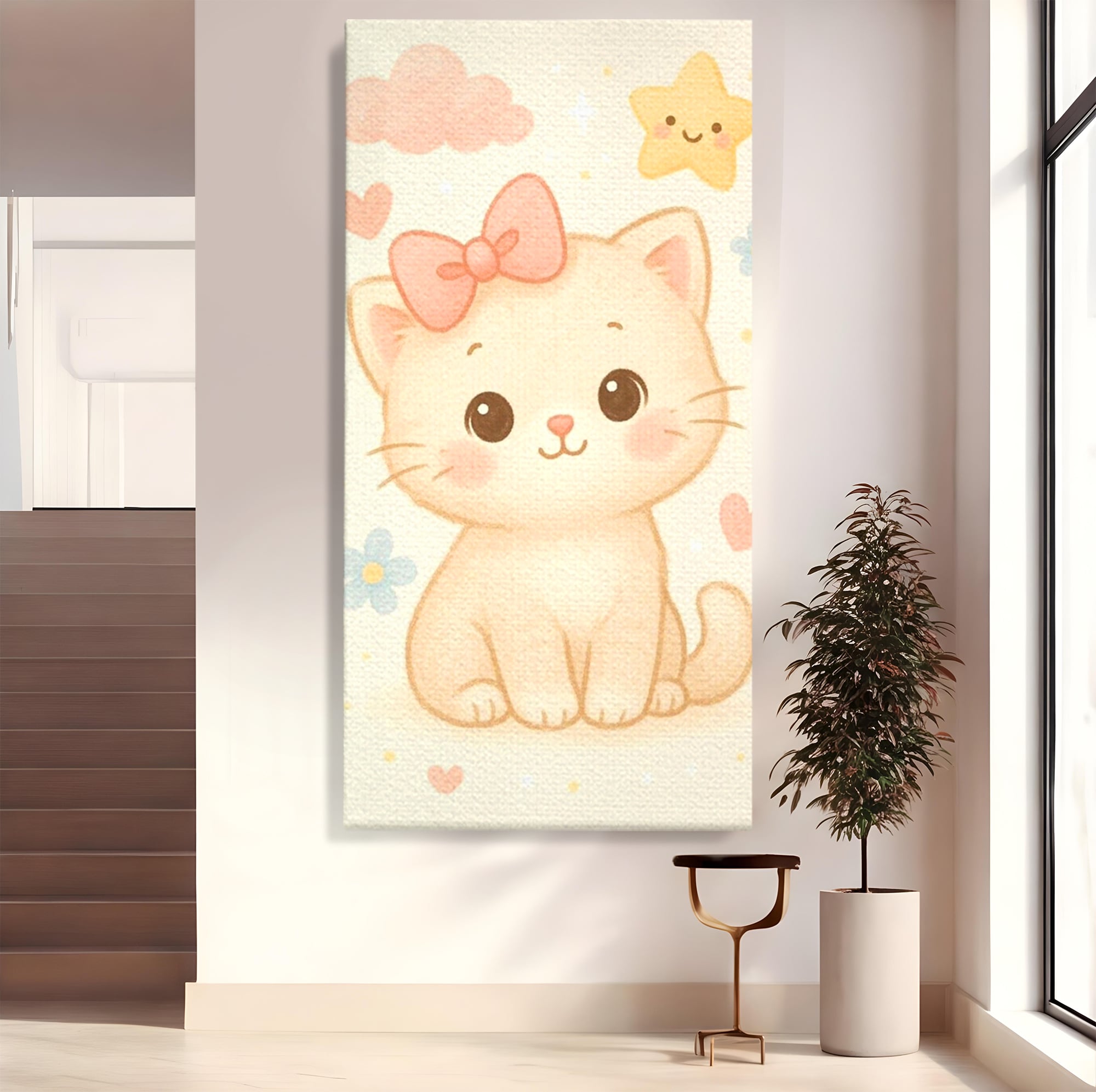Leinwand Wandbilder Premium, LuxCanva® K1075, Ein bisschen Niedlichkeit, Kätzchen, Stern, Schleife, Schleife, Blumen, Baby, bezaubernd, Babyzimmer, Schlafzimmer