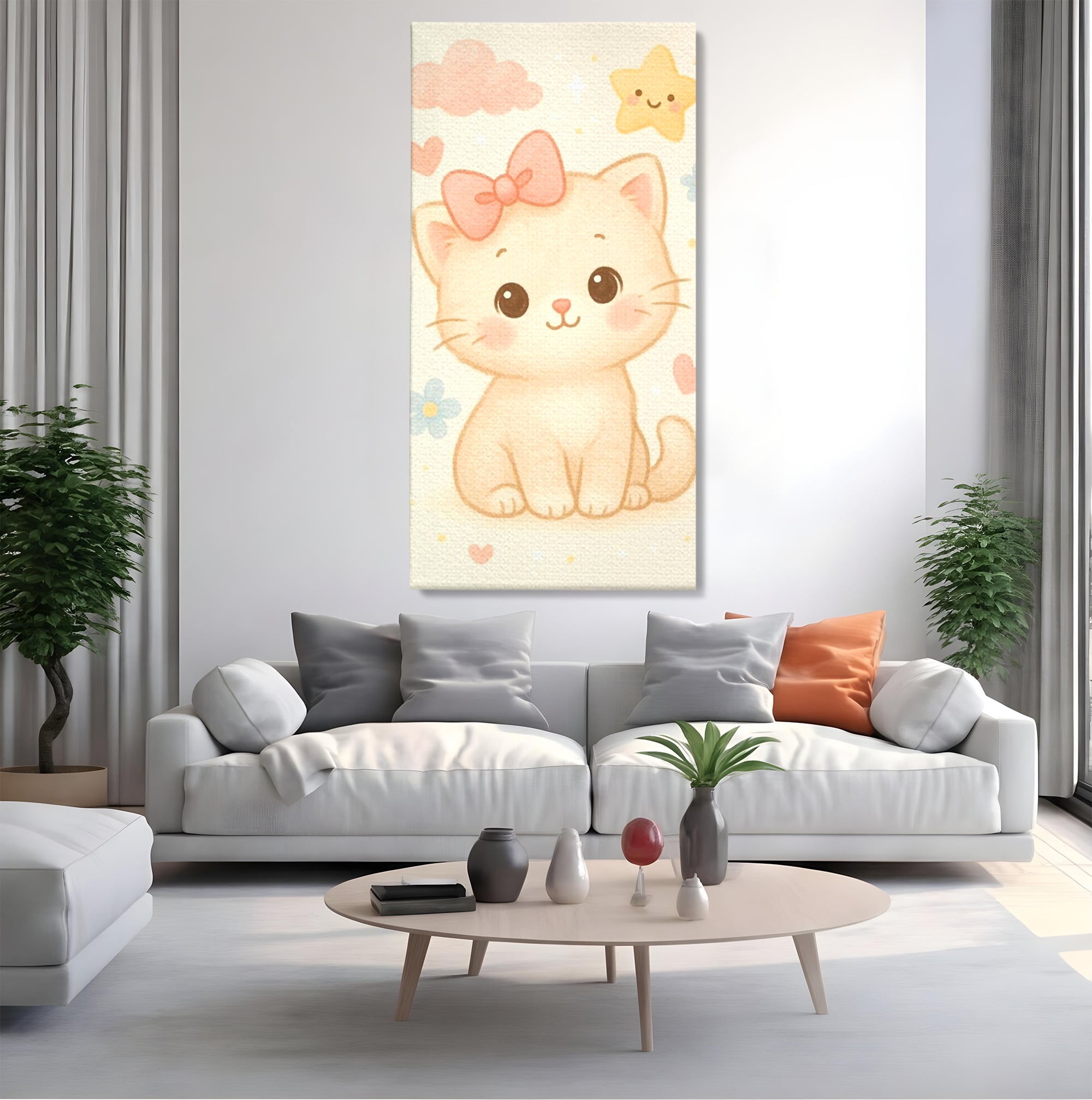 Leinwand Wandbilder Premium, LuxCanva® K1075, Ein bisschen Niedlichkeit, Kätzchen, Stern, Schleife, Schleife, Blumen, Baby, bezaubernd, Babyzimmer, Schlafzimmer