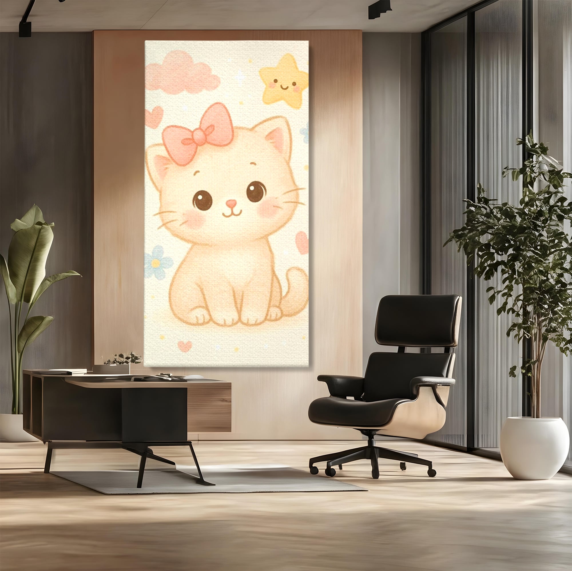 Leinwand Wandbilder Premium, LuxCanva® K1075, Ein bisschen Niedlichkeit, Kätzchen, Stern, Schleife, Schleife, Blumen, Baby, bezaubernd, Babyzimmer, Schlafzimmer