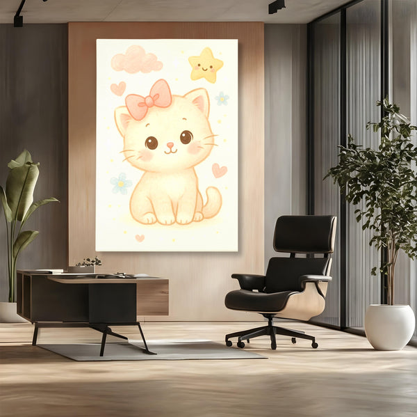 Leinwand Wandbilder Premium, LuxCanva® K1075, Ein bisschen Niedlichkeit, Kätzchen, Stern, Schleife, Schleife, Blumen, Baby, bezaubernd, Babyzimmer, Schlafzimmer