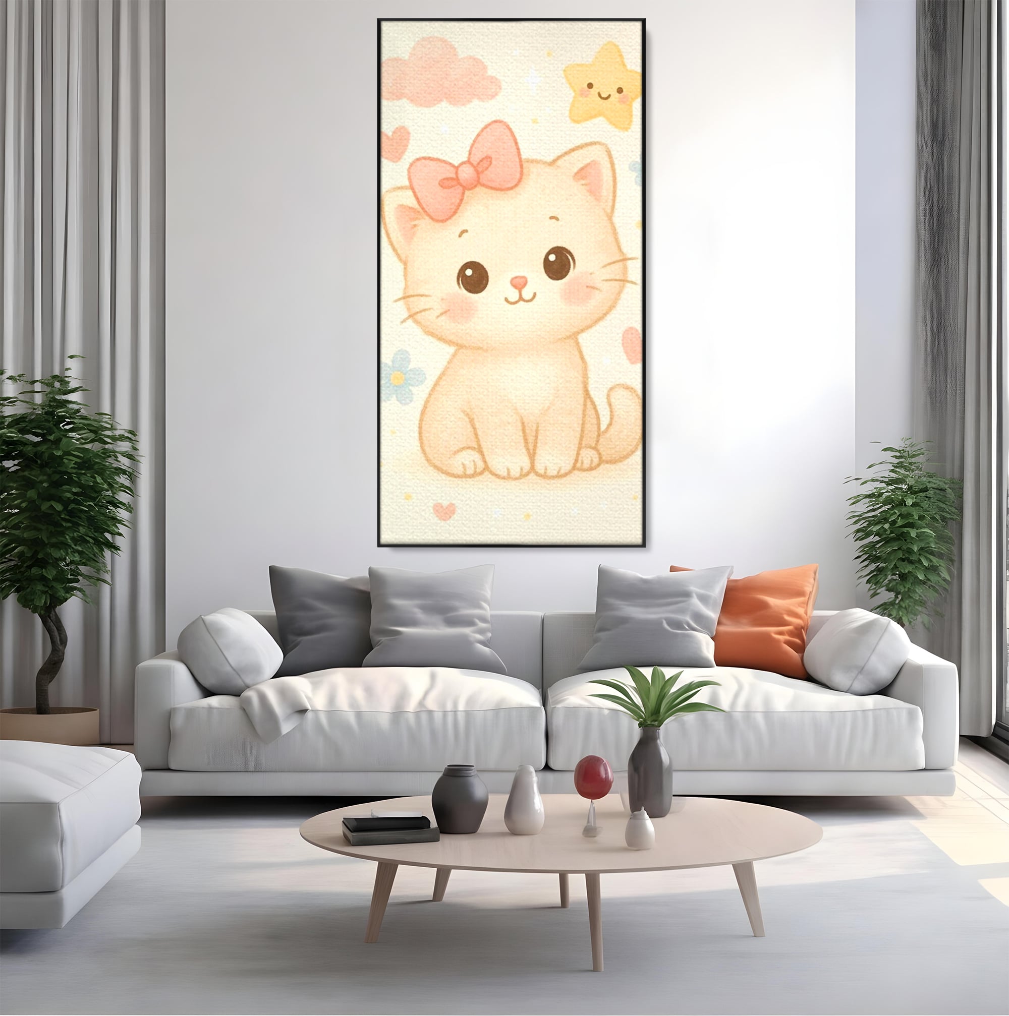 Leinwand Wandbilder Premium, LuxCanva® K1075, Ein bisschen Niedlichkeit, Kätzchen, Stern, Schleife, Schleife, Blumen, Baby, bezaubernd, Babyzimmer, Schlafzimmer