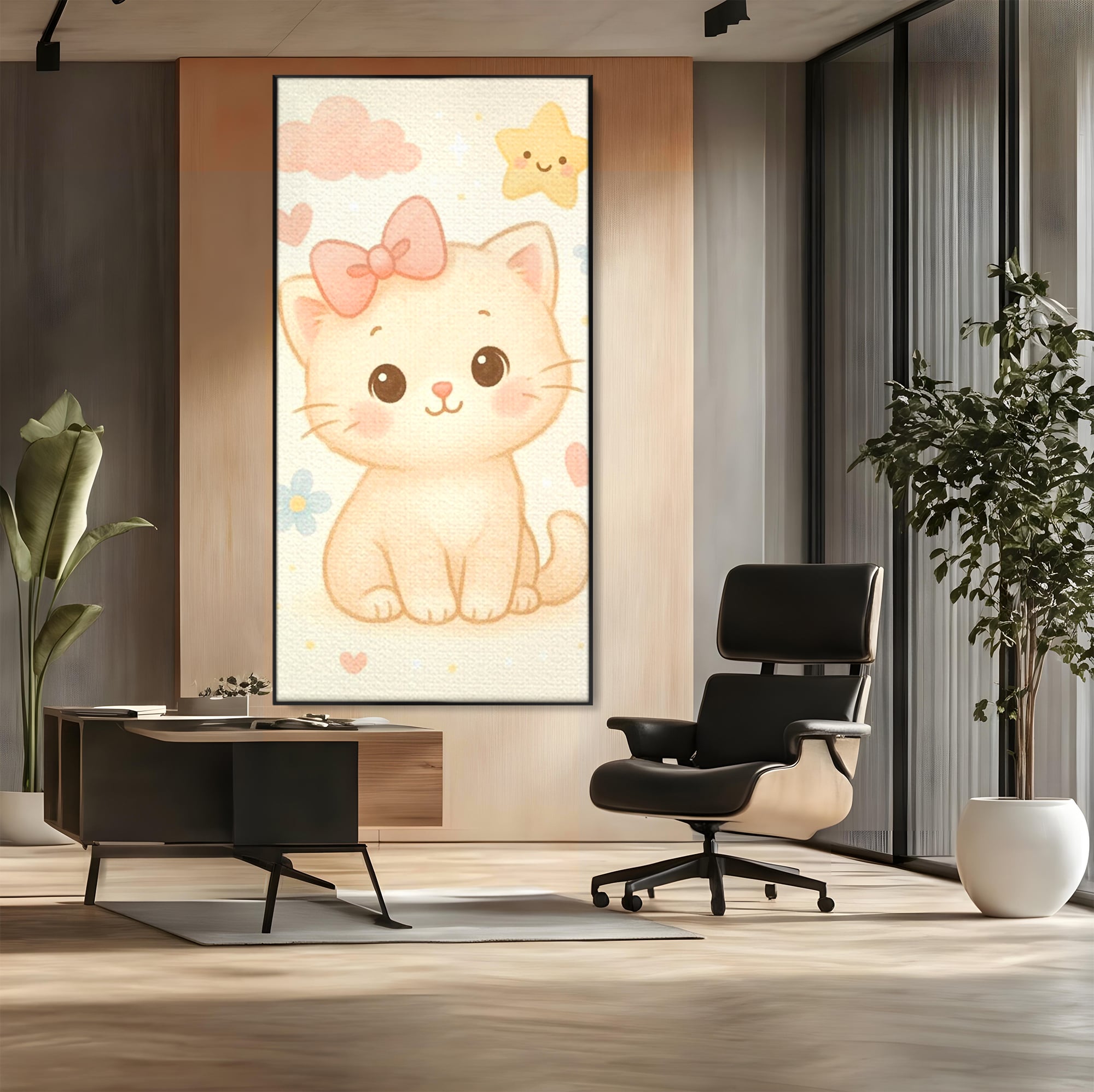 Leinwand Wandbilder Premium, LuxCanva® K1075, Ein bisschen Niedlichkeit, Kätzchen, Stern, Schleife, Schleife, Blumen, Baby, bezaubernd, Babyzimmer, Schlafzimmer