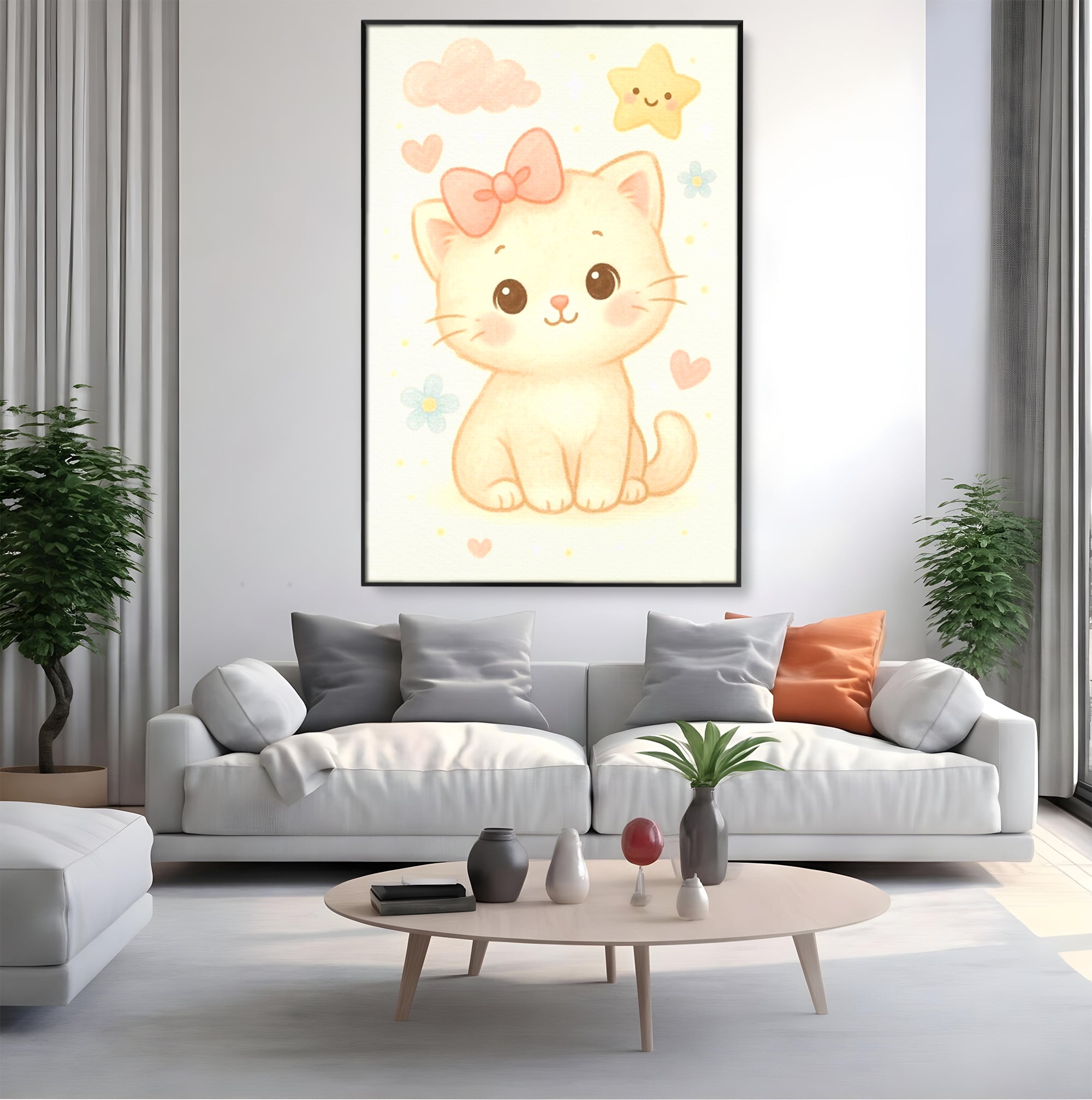 Leinwand Wandbilder Premium, LuxCanva® K1075, Ein bisschen Niedlichkeit, Kätzchen, Stern, Schleife, Schleife, Blumen, Baby, bezaubernd, Babyzimmer, Schlafzimmer