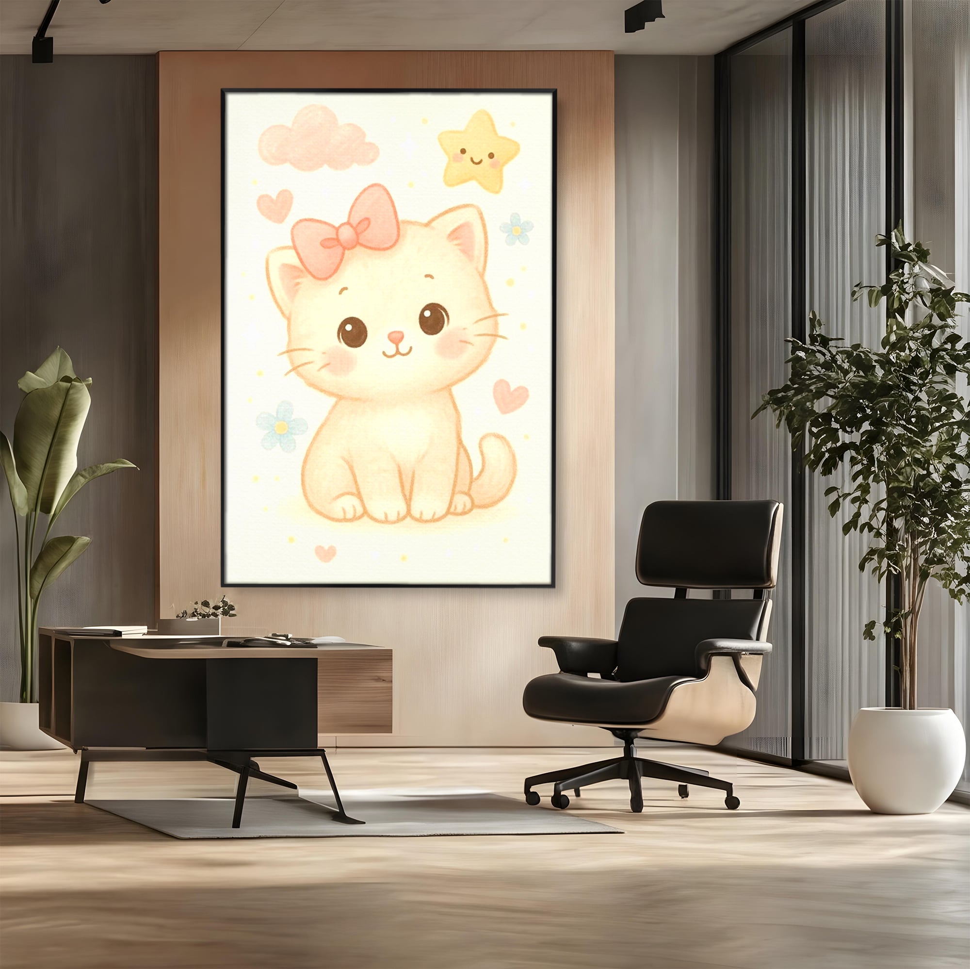 Leinwand Wandbilder Premium, LuxCanva® K1075, Ein bisschen Niedlichkeit, Kätzchen, Stern, Schleife, Schleife, Blumen, Baby, bezaubernd, Babyzimmer, Schlafzimmer