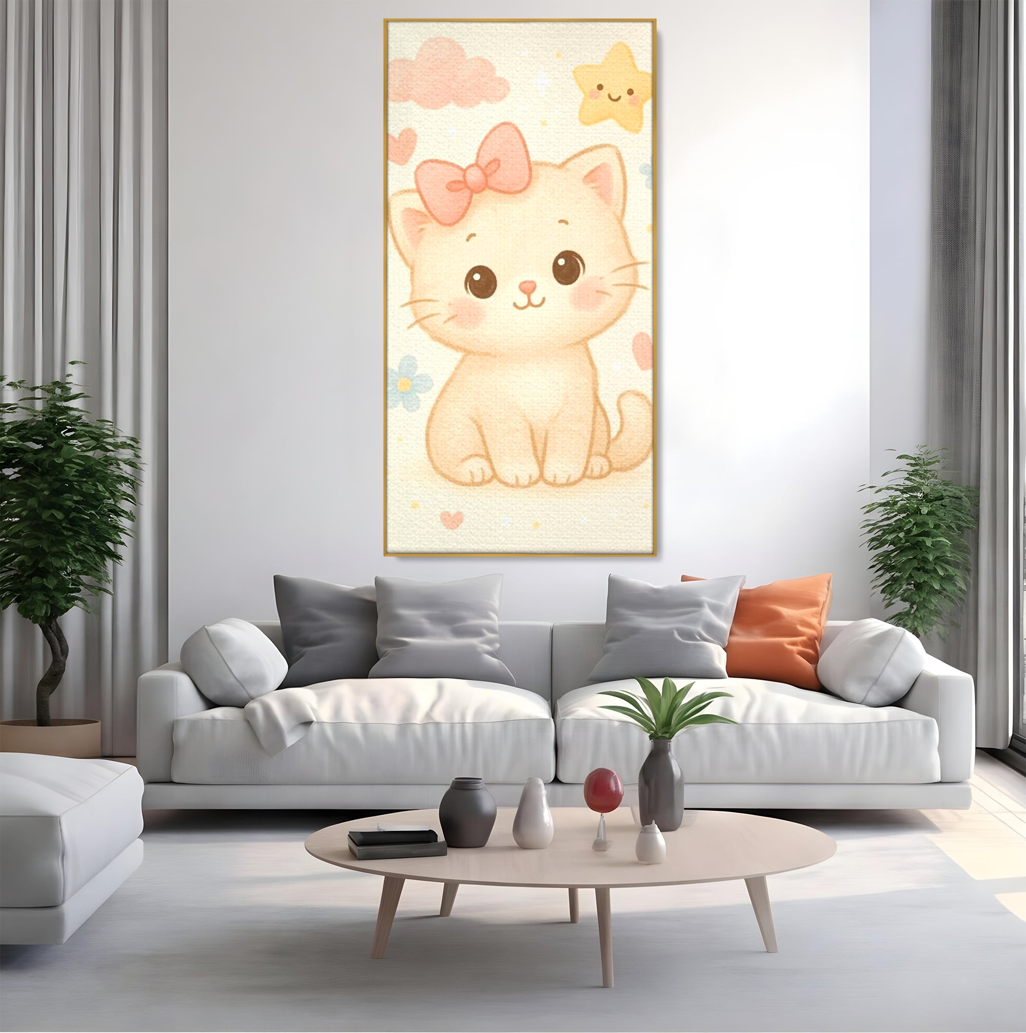 Leinwand Wandbilder Premium, LuxCanva® K1075, Ein bisschen Niedlichkeit, Kätzchen, Stern, Schleife, Schleife, Blumen, Baby, bezaubernd, Babyzimmer, Schlafzimmer