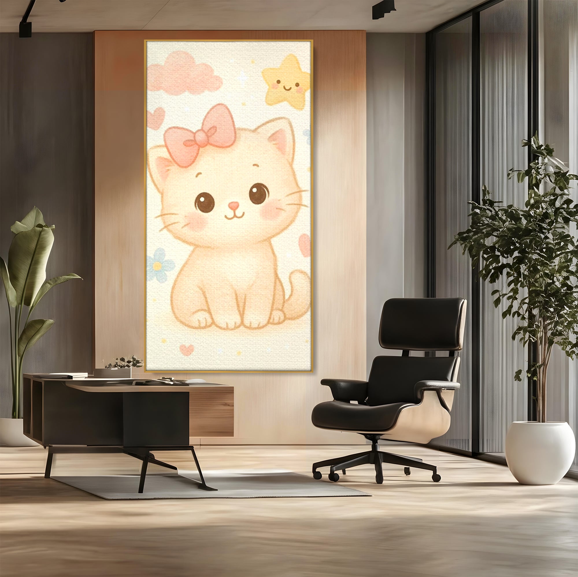 Leinwand Wandbilder Premium, LuxCanva® K1075, Ein bisschen Niedlichkeit, Kätzchen, Stern, Schleife, Schleife, Blumen, Baby, bezaubernd, Babyzimmer, Schlafzimmer
