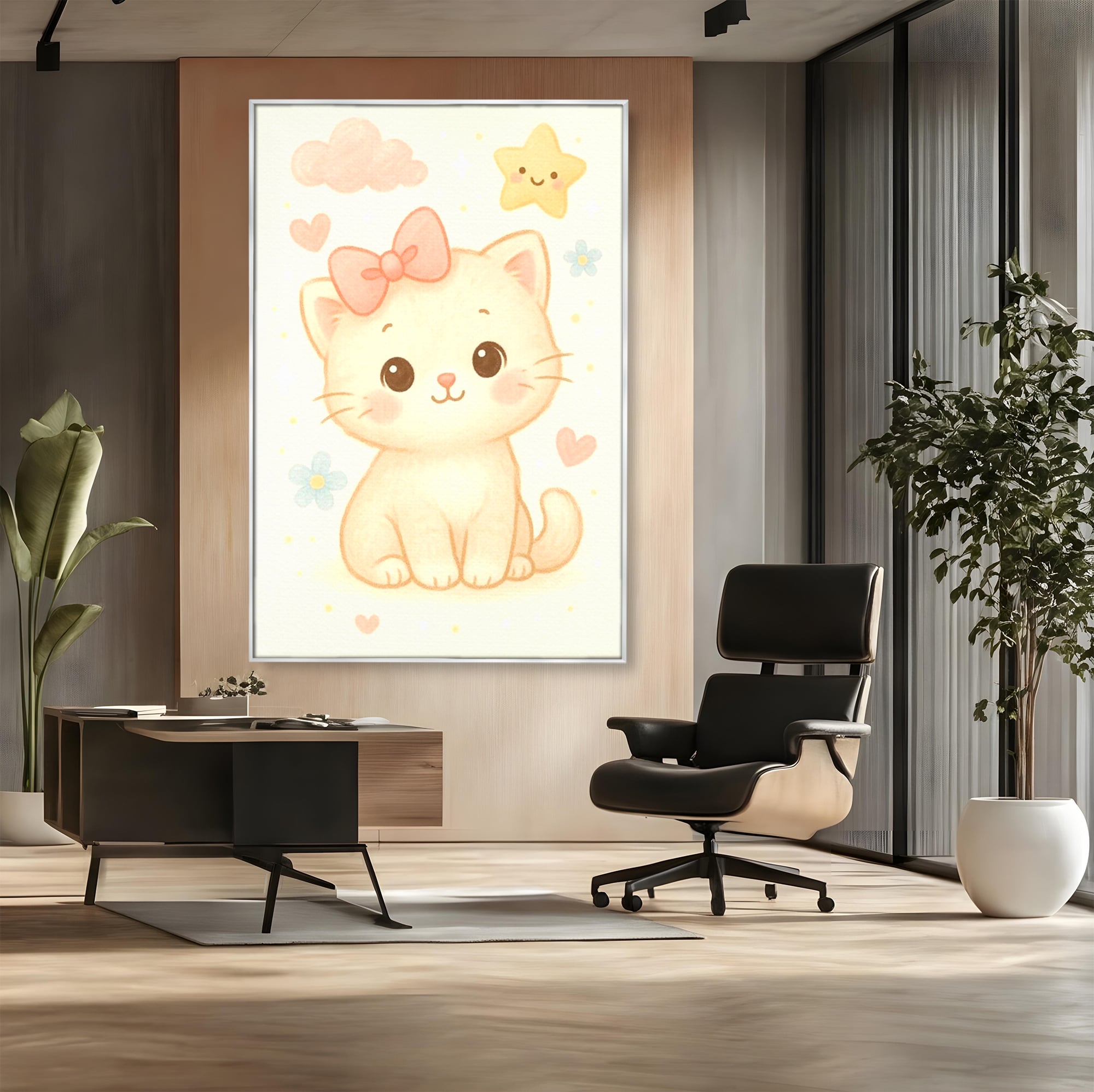 Leinwand Wandbilder Premium, LuxCanva® K1075, Ein bisschen Niedlichkeit, Kätzchen, Stern, Schleife, Schleife, Blumen, Baby, bezaubernd, Babyzimmer, Schlafzimmer