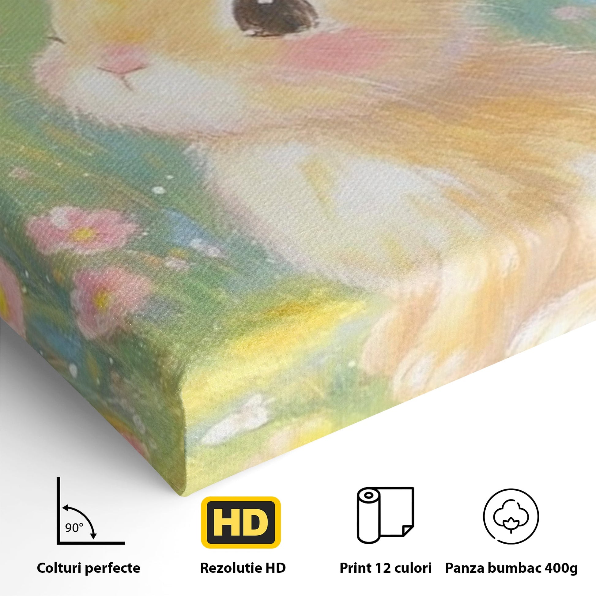 Leinwand Wandkunst Leinwand Wandkunst Premium, LuxCanva® K1076, Gemütlich unter Blumen, Hase, Frühling, Blütenblätter, Natur, Unschuld, Klein, Niedlich, Babyzimmer, Schlafzimmer