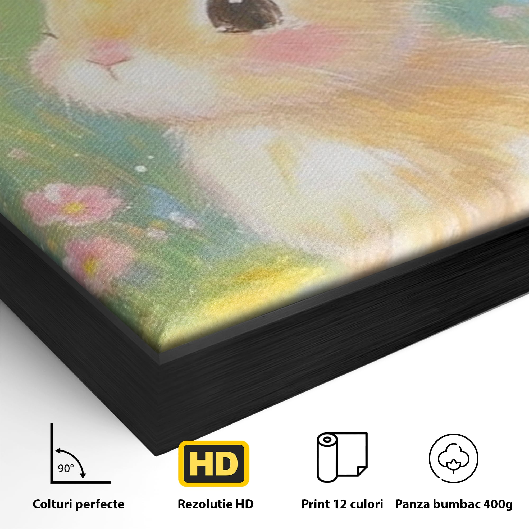 Leinwand Wandkunst Leinwand Wandkunst Premium, LuxCanva® K1076, Gemütlich unter Blumen, Hase, Frühling, Blütenblätter, Natur, Unschuld, Klein, Niedlich, Babyzimmer, Schlafzimmer