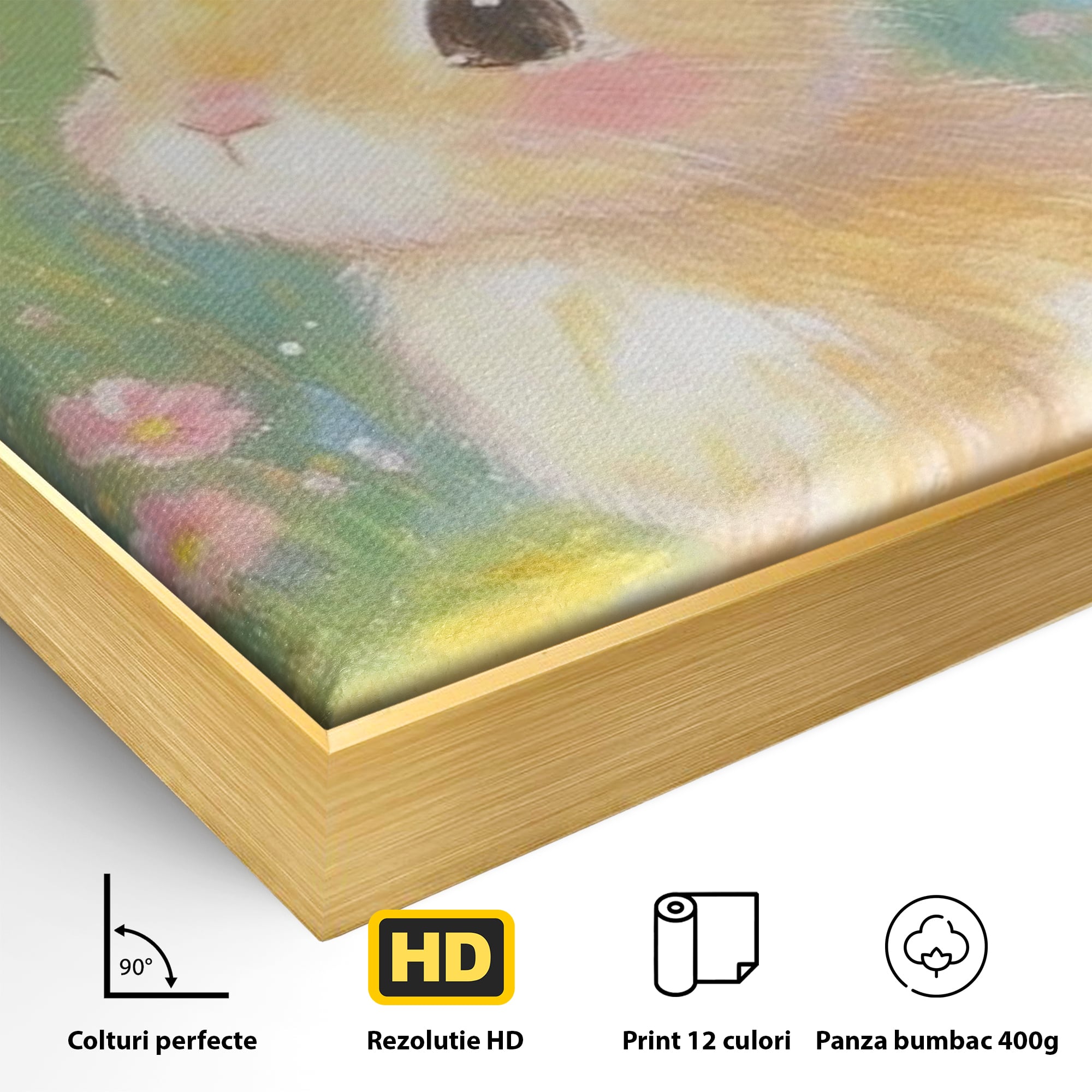 Leinwand Wandkunst Leinwand Wandkunst Premium, LuxCanva® K1076, Gemütlich unter Blumen, Hase, Frühling, Blütenblätter, Natur, Unschuld, Klein, Niedlich, Babyzimmer, Schlafzimmer