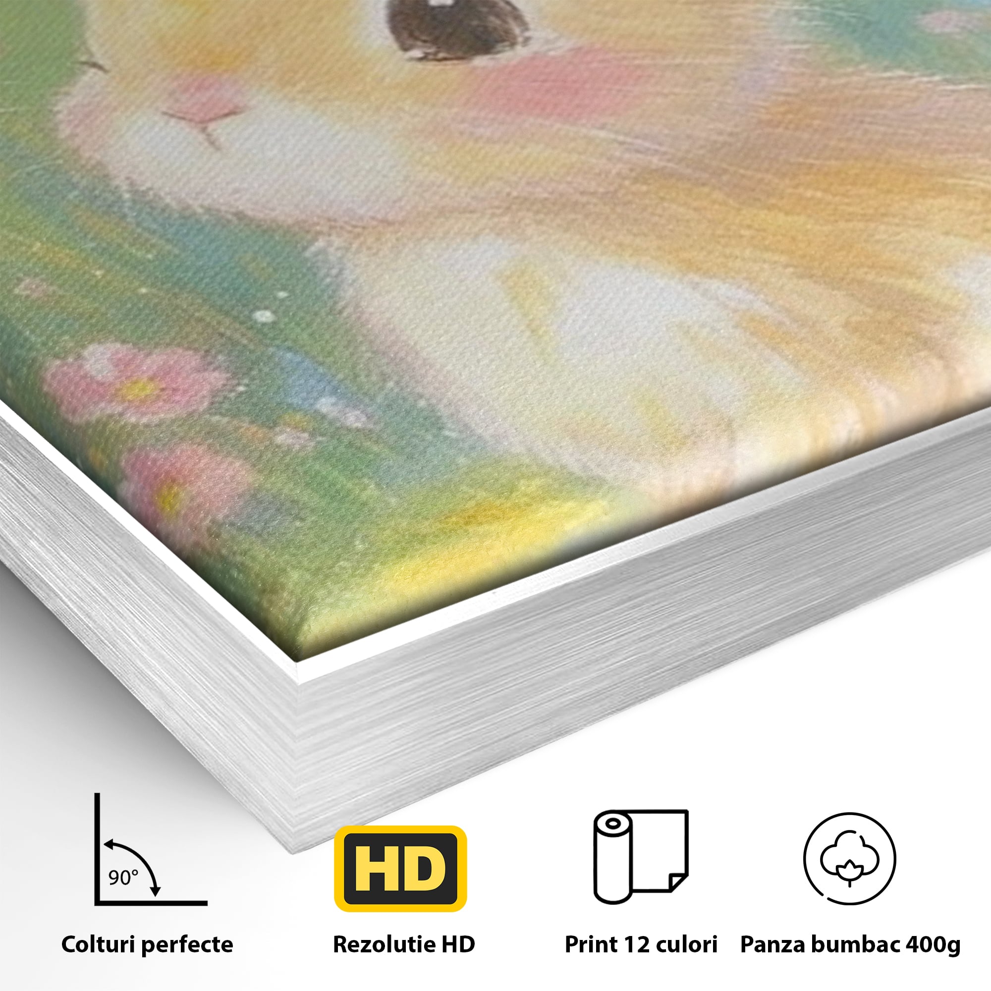 Leinwand Wandkunst Leinwand Wandkunst Premium, LuxCanva® K1076, Gemütlich unter Blumen, Hase, Frühling, Blütenblätter, Natur, Unschuld, Klein, Niedlich, Babyzimmer, Schlafzimmer