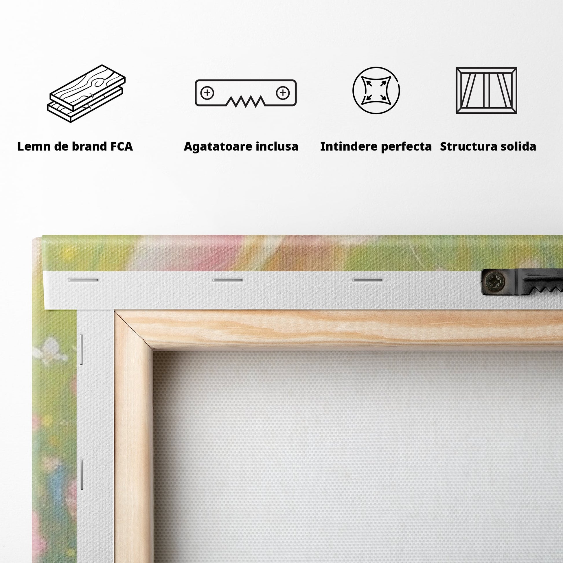 Leinwand Wandkunst Leinwand Wandkunst Premium, LuxCanva® K1076, Gemütlich unter Blumen, Hase, Frühling, Blütenblätter, Natur, Unschuld, Klein, Niedlich, Babyzimmer, Schlafzimmer