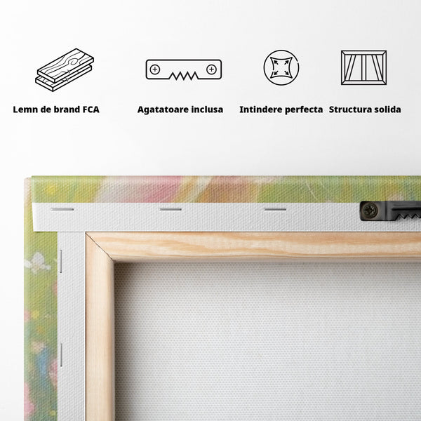 Leinwand Wandkunst Leinwand Wandkunst Premium, LuxCanva® K1076, Gemütlich unter Blumen, Hase, Frühling, Blütenblätter, Natur, Unschuld, Klein, Niedlich, Babyzimmer, Schlafzimmer