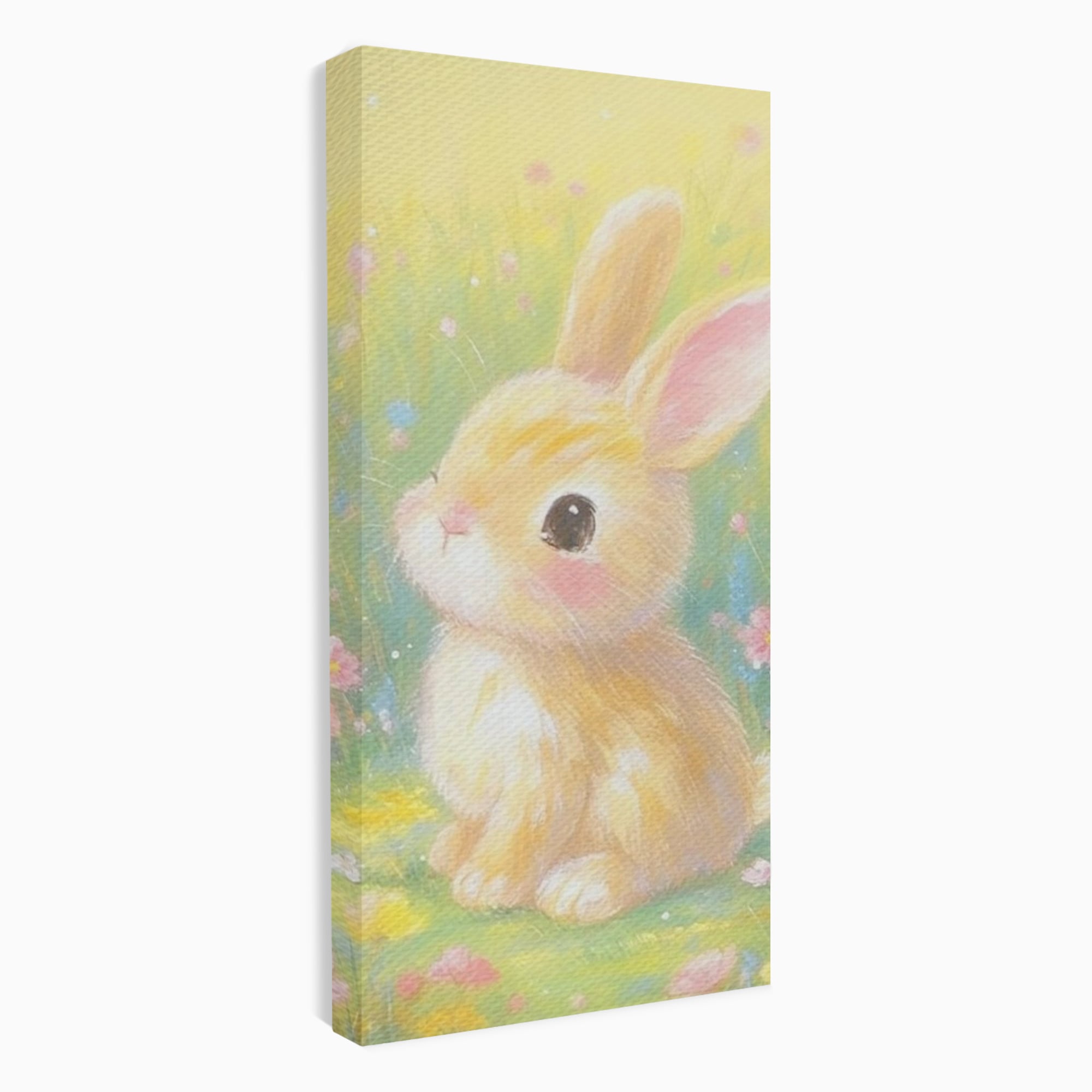 Leinwand Wandkunst Leinwand Wandkunst Premium, LuxCanva® K1076, Gemütlich unter Blumen, Hase, Frühling, Blütenblätter, Natur, Unschuld, Klein, Niedlich, Babyzimmer, Schlafzimmer