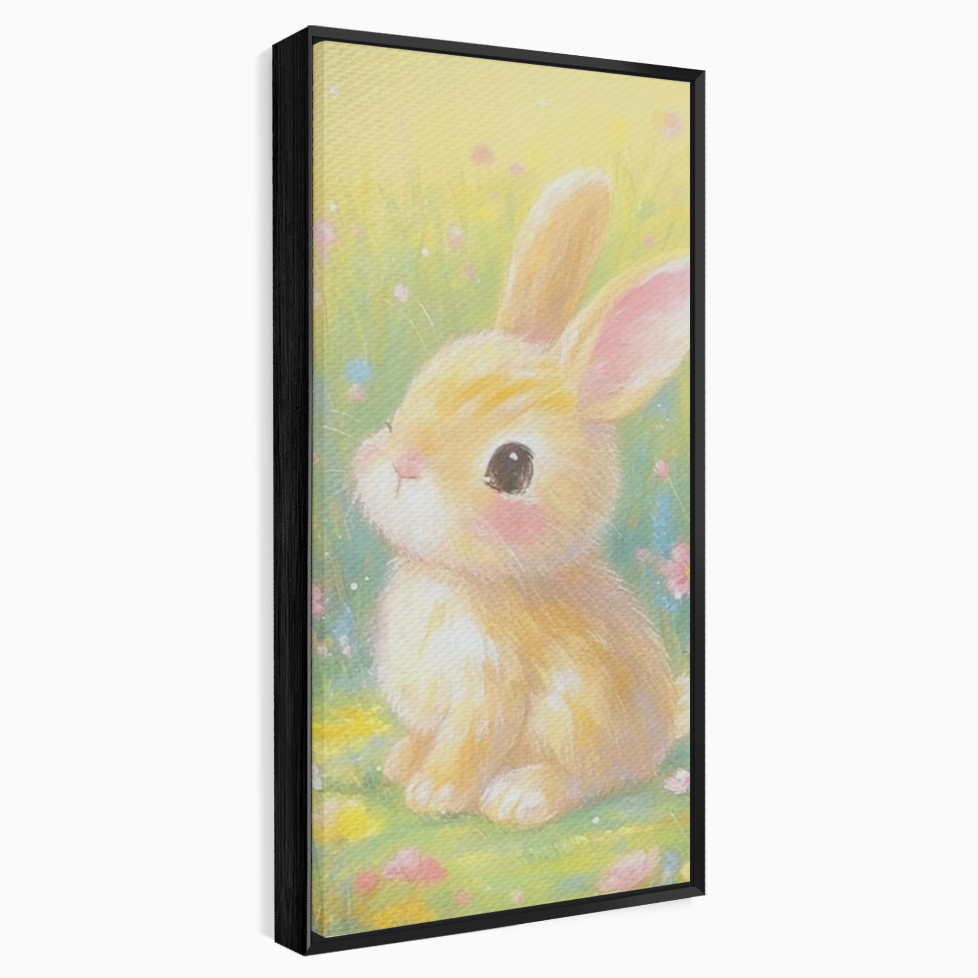 Leinwand Wandkunst Leinwand Wandkunst Premium, LuxCanva® K1076, Gemütlich unter Blumen, Hase, Frühling, Blütenblätter, Natur, Unschuld, Klein, Niedlich, Babyzimmer, Schlafzimmer
