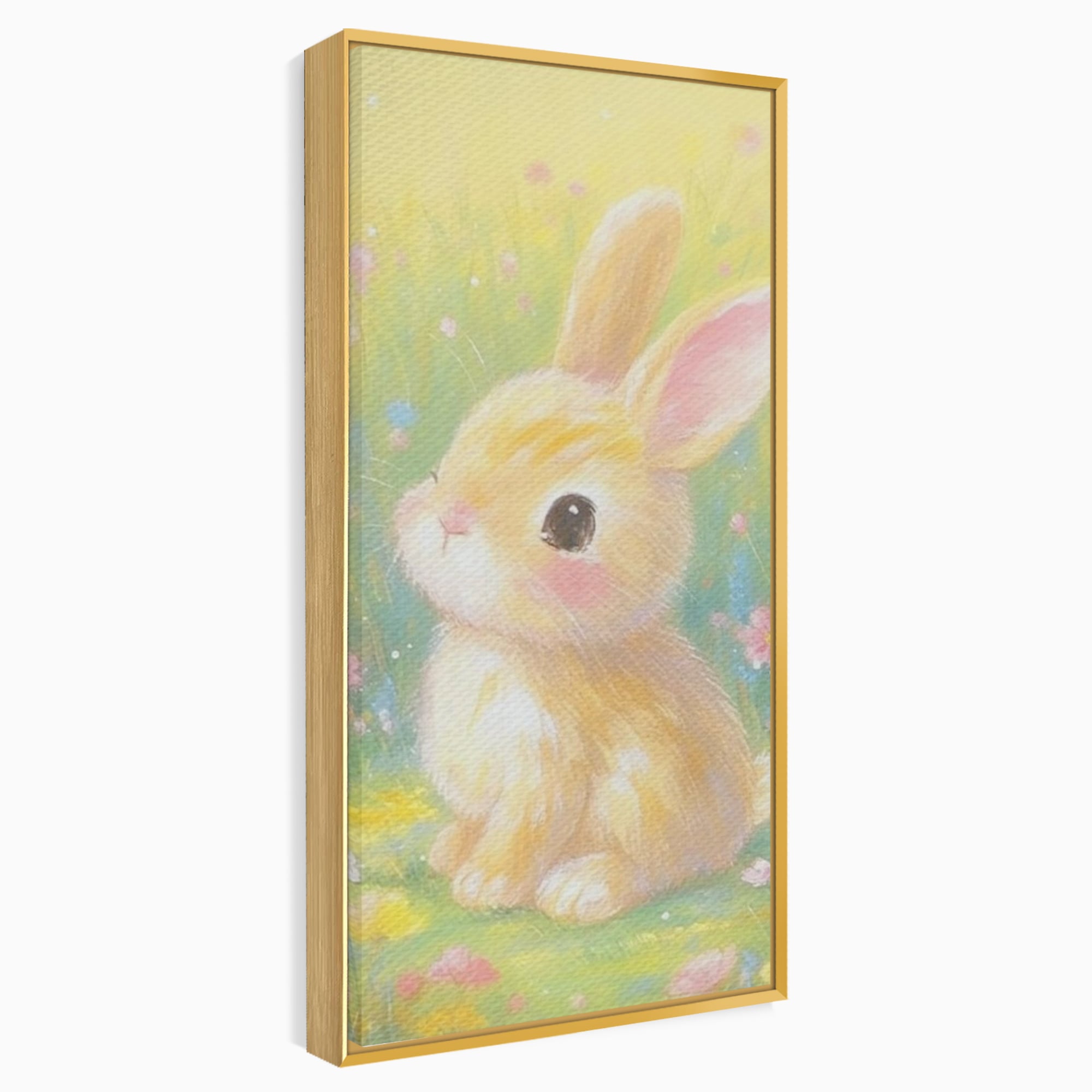 Leinwand Wandkunst Leinwand Wandkunst Premium, LuxCanva® K1076, Gemütlich unter Blumen, Hase, Frühling, Blütenblätter, Natur, Unschuld, Klein, Niedlich, Babyzimmer, Schlafzimmer