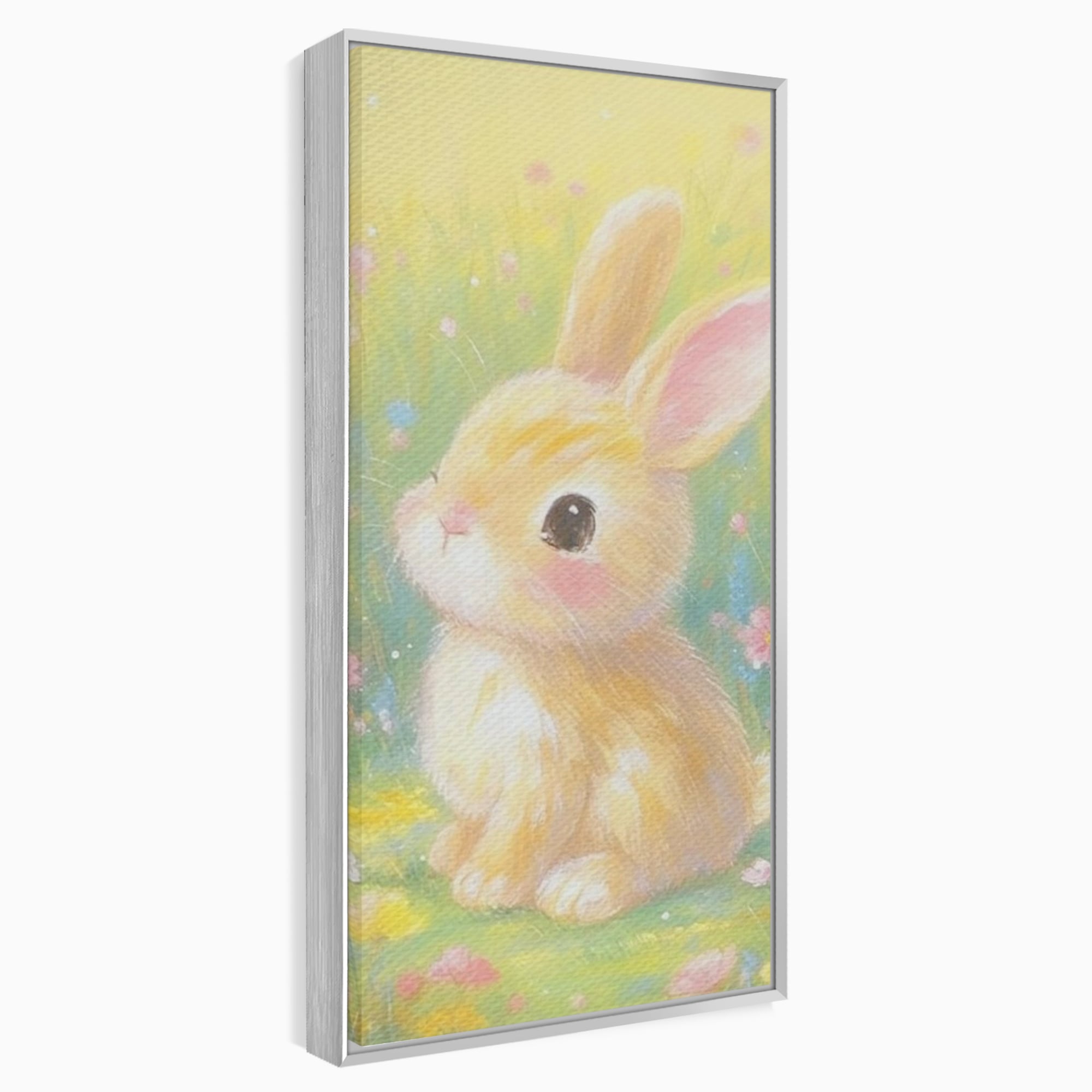 Leinwand Wandkunst Leinwand Wandkunst Premium, LuxCanva® K1076, Gemütlich unter Blumen, Hase, Frühling, Blütenblätter, Natur, Unschuld, Klein, Niedlich, Babyzimmer, Schlafzimmer