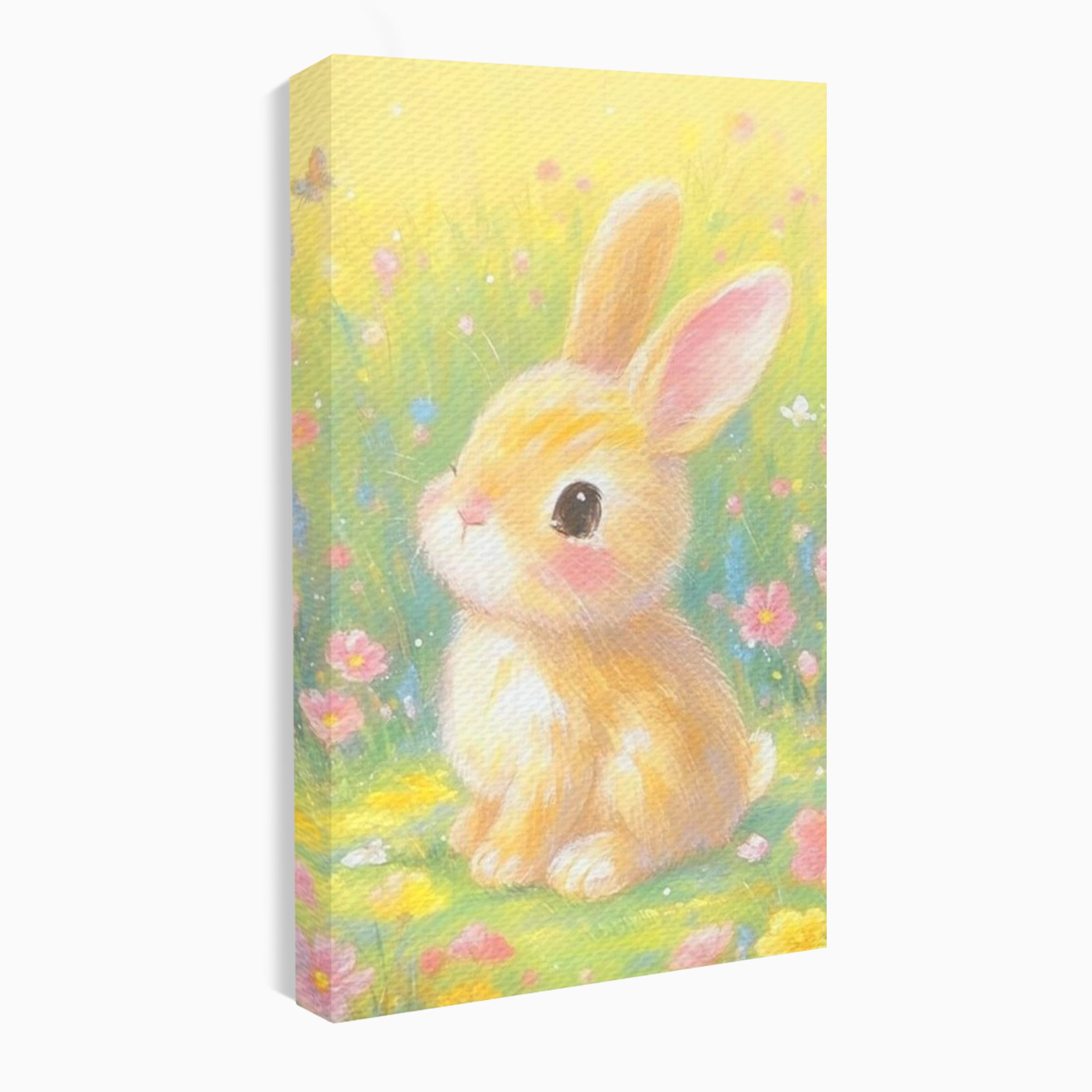 Leinwand Wandkunst Leinwand Wandkunst Premium, LuxCanva® K1076, Gemütlich unter Blumen, Hase, Frühling, Blütenblätter, Natur, Unschuld, Klein, Niedlich, Babyzimmer, Schlafzimmer
