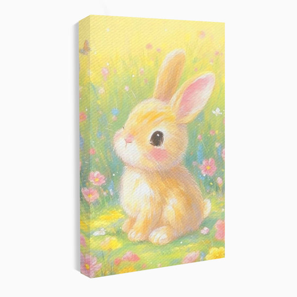 Leinwand Wandkunst Leinwand Wandkunst Premium, LuxCanva® K1076, Gemütlich unter Blumen, Hase, Frühling, Blütenblätter, Natur, Unschuld, Klein, Niedlich, Babyzimmer, Schlafzimmer