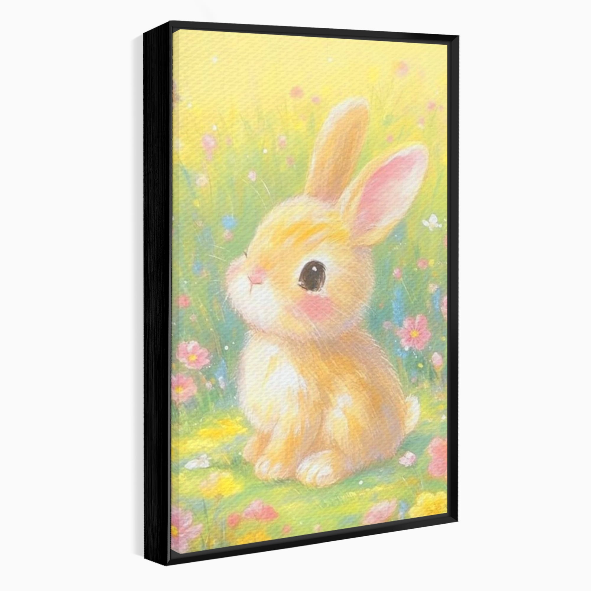 Leinwand Wandkunst Leinwand Wandkunst Premium, LuxCanva® K1076, Gemütlich unter Blumen, Hase, Frühling, Blütenblätter, Natur, Unschuld, Klein, Niedlich, Babyzimmer, Schlafzimmer