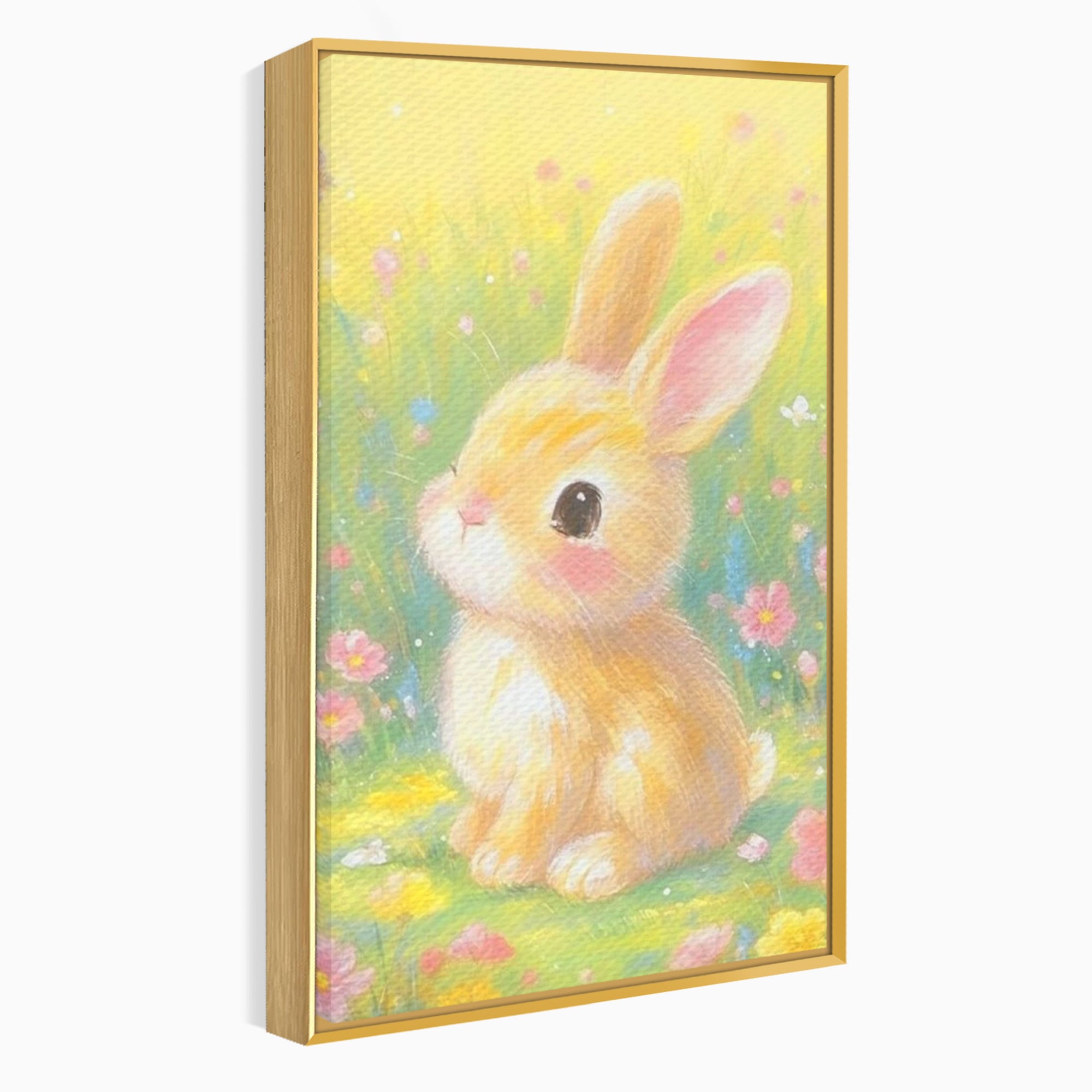 Leinwand Wandkunst Leinwand Wandkunst Premium, LuxCanva® K1076, Gemütlich unter Blumen, Hase, Frühling, Blütenblätter, Natur, Unschuld, Klein, Niedlich, Babyzimmer, Schlafzimmer