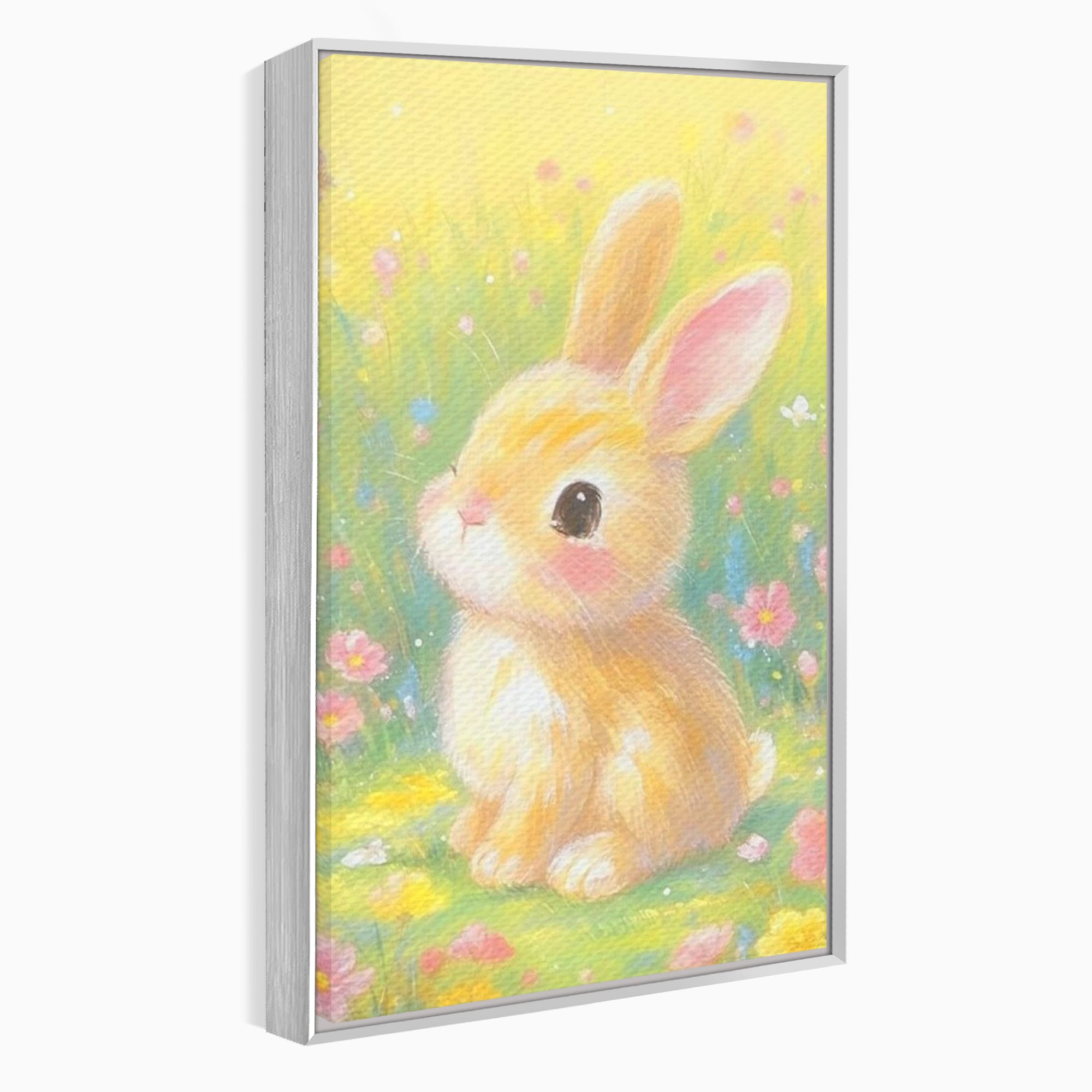 Leinwand Wandkunst Leinwand Wandkunst Premium, LuxCanva® K1076, Gemütlich unter Blumen, Hase, Frühling, Blütenblätter, Natur, Unschuld, Klein, Niedlich, Babyzimmer, Schlafzimmer