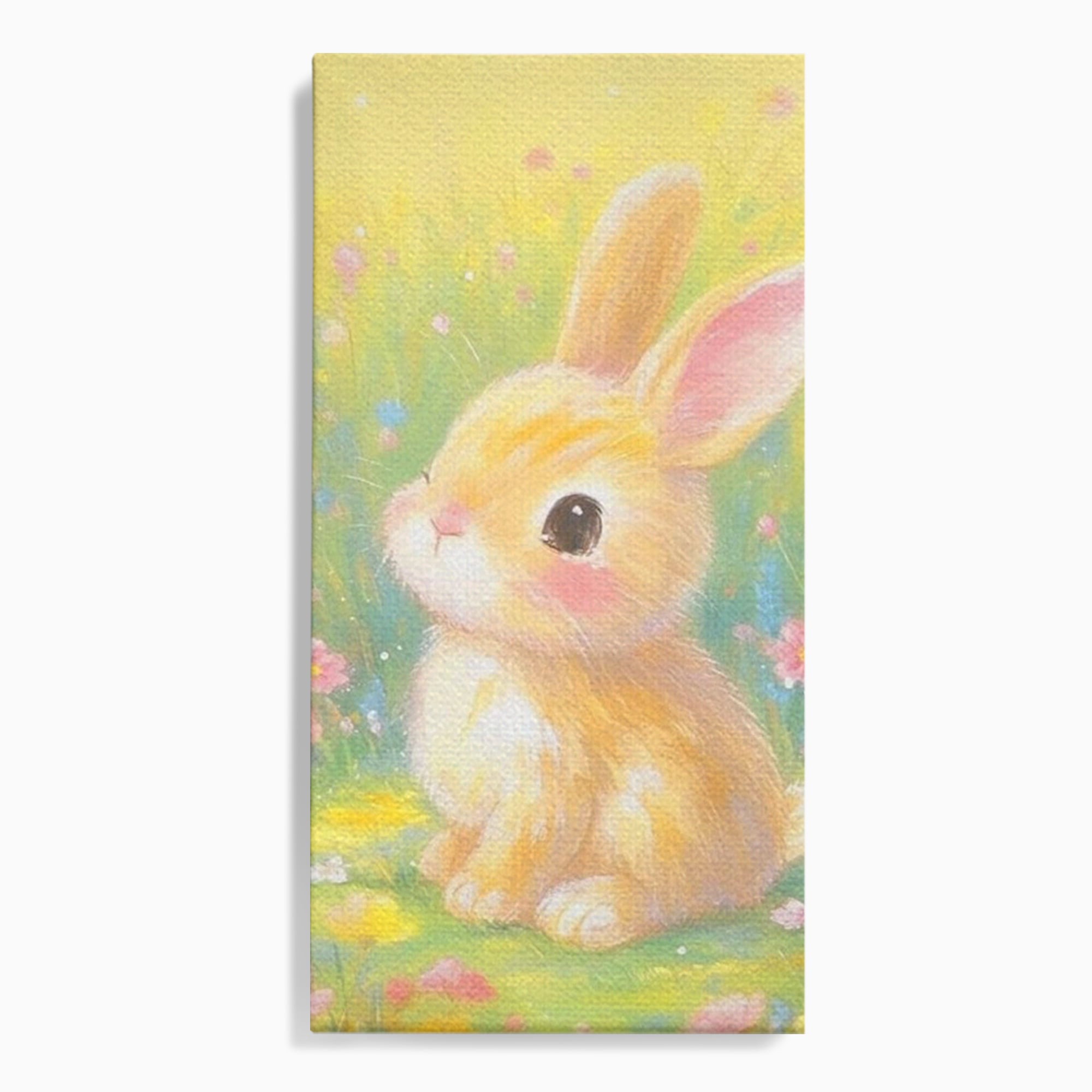 Leinwand Wandkunst Leinwand Wandkunst Premium, LuxCanva® K1076, Gemütlich unter Blumen, Hase, Frühling, Blütenblätter, Natur, Unschuld, Klein, Niedlich, Babyzimmer, Schlafzimmer