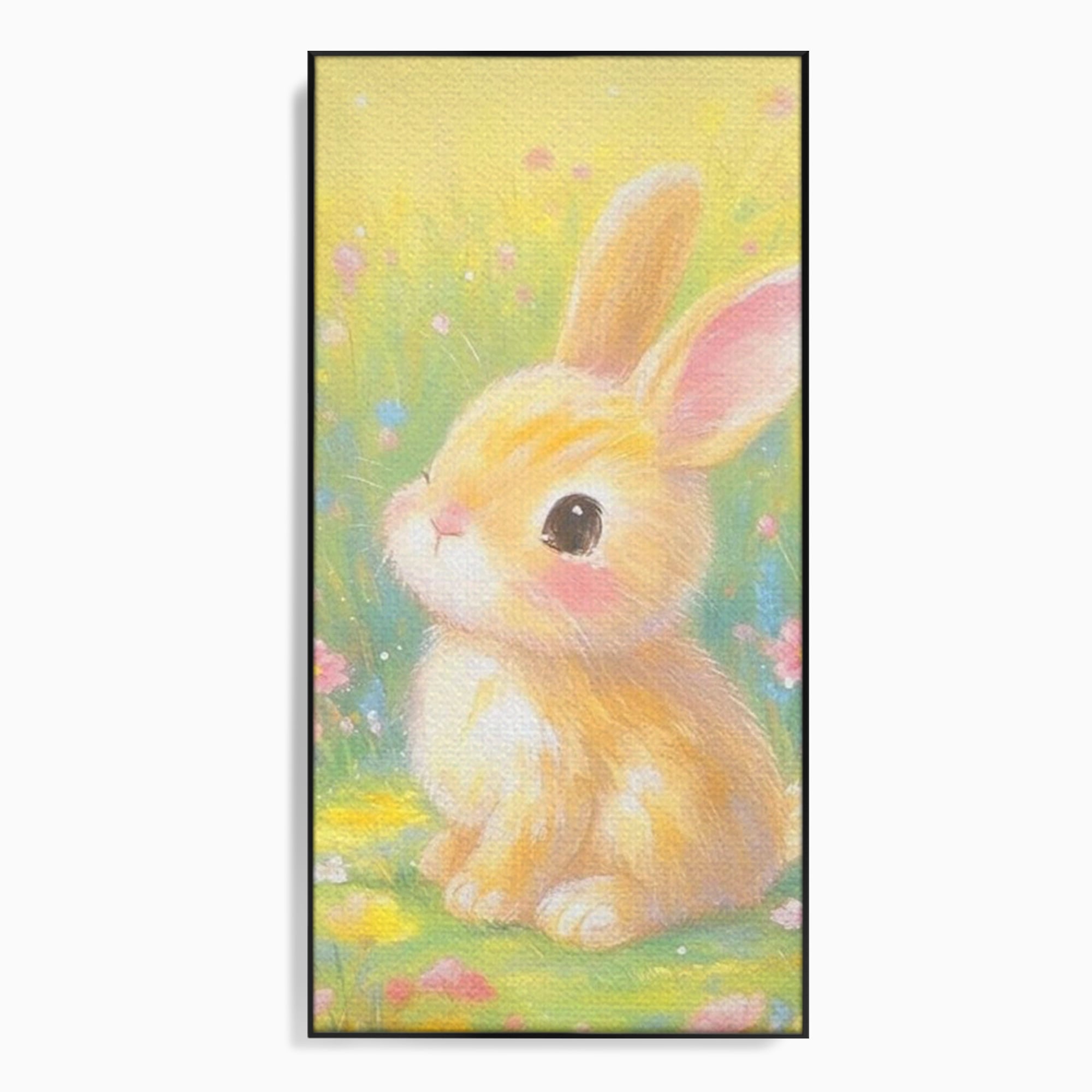 Leinwand Wandkunst Leinwand Wandkunst Premium, LuxCanva® K1076, Gemütlich unter Blumen, Hase, Frühling, Blütenblätter, Natur, Unschuld, Klein, Niedlich, Babyzimmer, Schlafzimmer