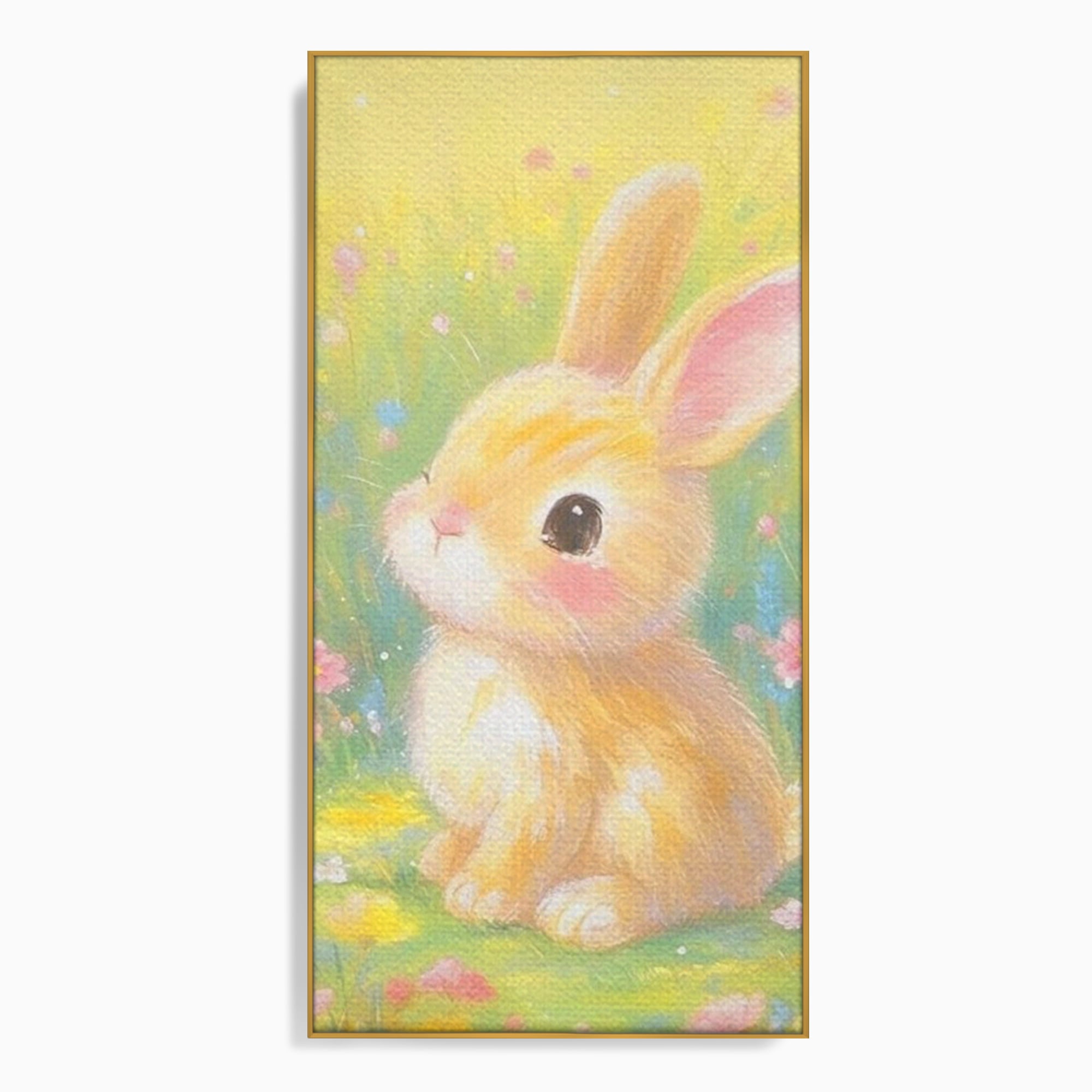 Leinwand Wandkunst Leinwand Wandkunst Premium, LuxCanva® K1076, Gemütlich unter Blumen, Hase, Frühling, Blütenblätter, Natur, Unschuld, Klein, Niedlich, Babyzimmer, Schlafzimmer