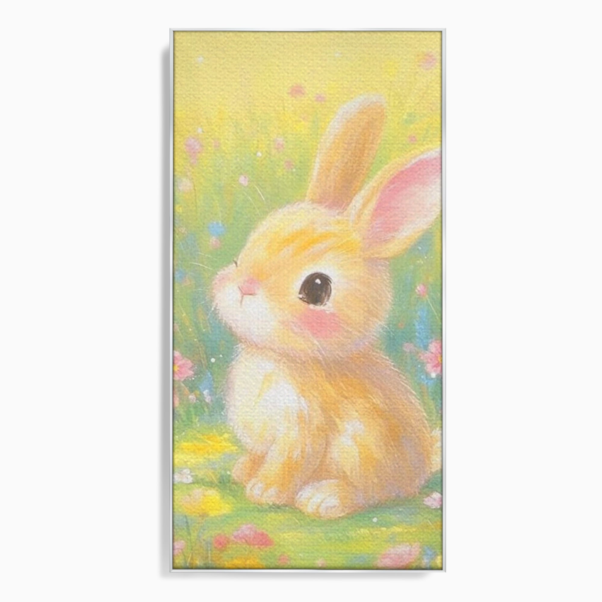 Leinwand Wandkunst Leinwand Wandkunst Premium, LuxCanva® K1076, Gemütlich unter Blumen, Hase, Frühling, Blütenblätter, Natur, Unschuld, Klein, Niedlich, Babyzimmer, Schlafzimmer