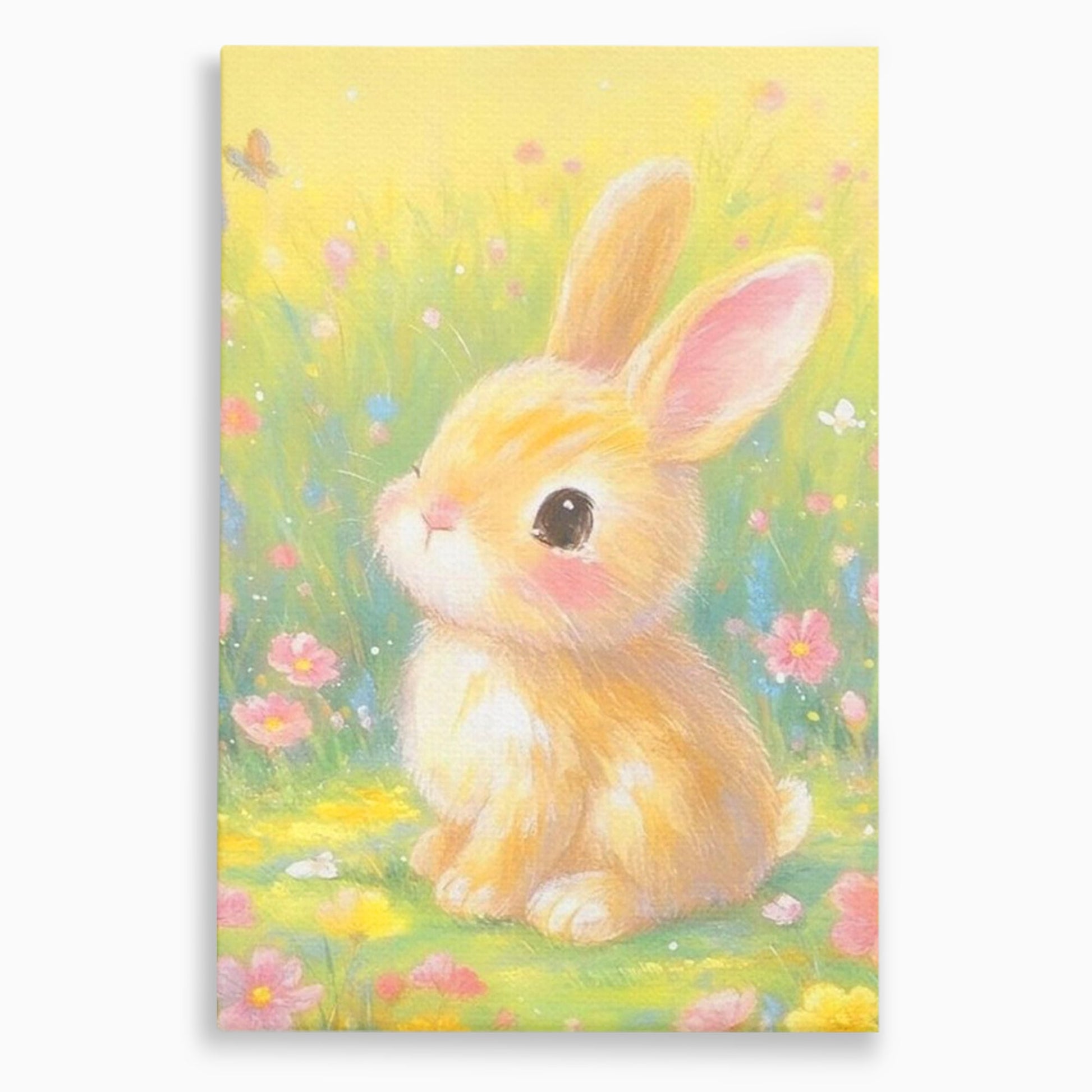 Leinwand Wandkunst Leinwand Wandkunst Premium, LuxCanva® K1076, Gemütlich unter Blumen, Hase, Frühling, Blütenblätter, Natur, Unschuld, Klein, Niedlich, Babyzimmer, Schlafzimmer