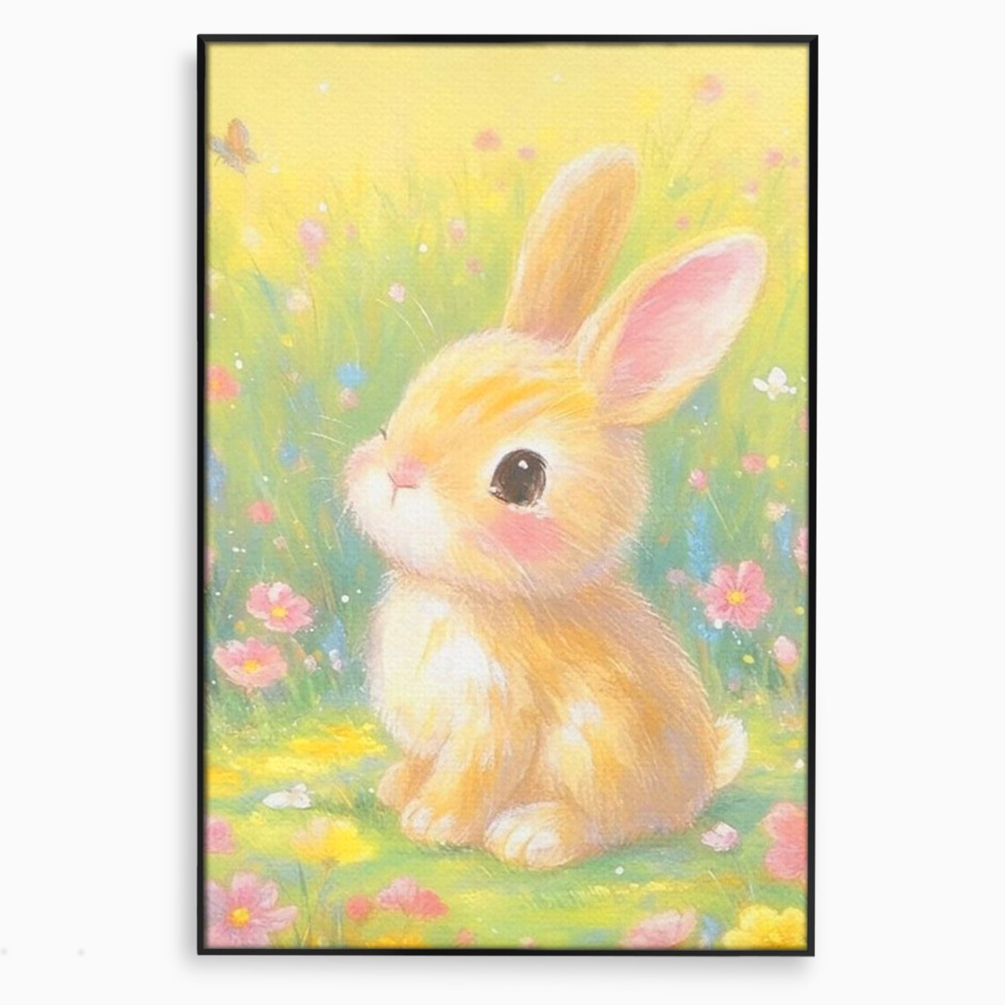 Leinwand Wandkunst Leinwand Wandkunst Premium, LuxCanva® K1076, Gemütlich unter Blumen, Hase, Frühling, Blütenblätter, Natur, Unschuld, Klein, Niedlich, Babyzimmer, Schlafzimmer