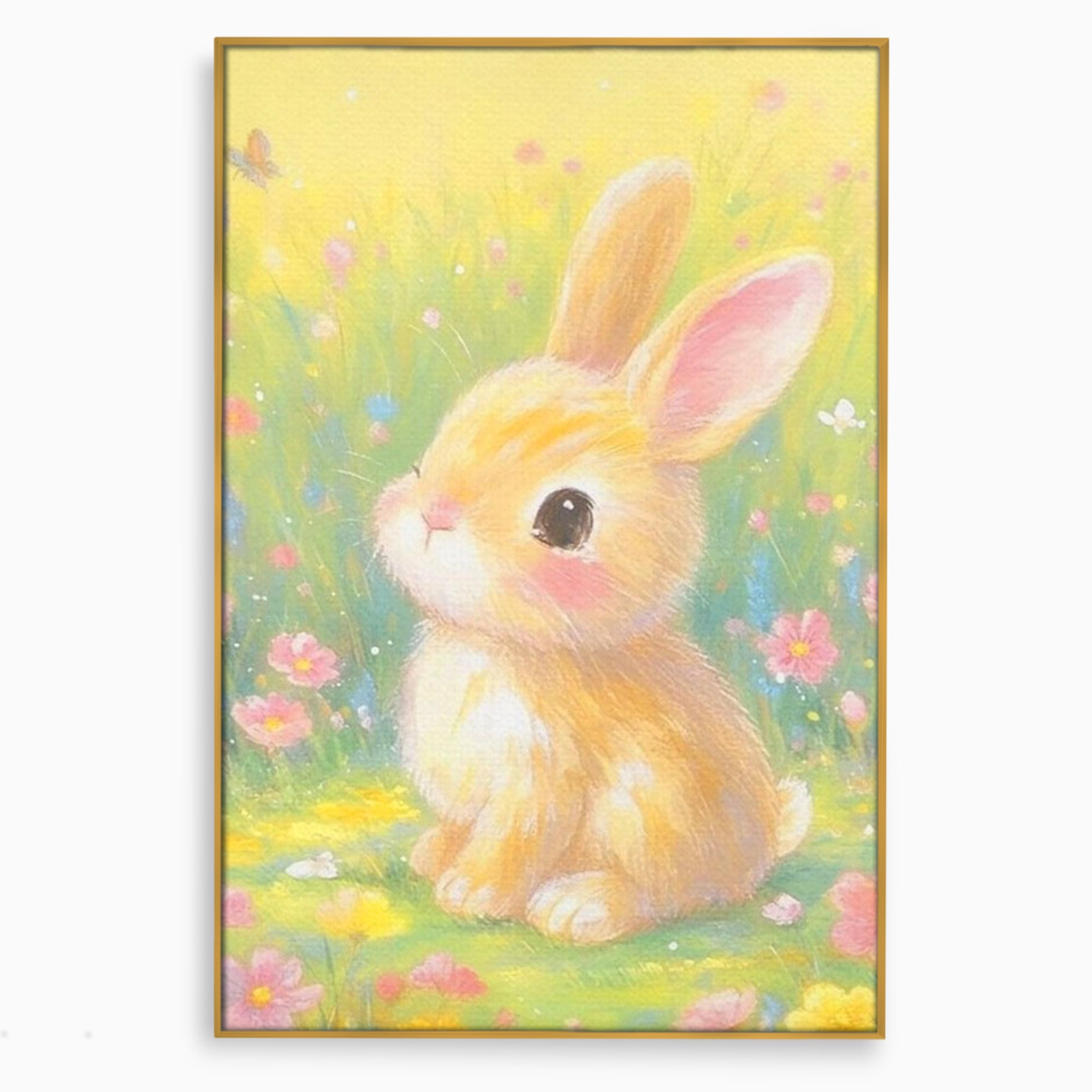 Leinwand Wandkunst Leinwand Wandkunst Premium, LuxCanva® K1076, Gemütlich unter Blumen, Hase, Frühling, Blütenblätter, Natur, Unschuld, Klein, Niedlich, Babyzimmer, Schlafzimmer