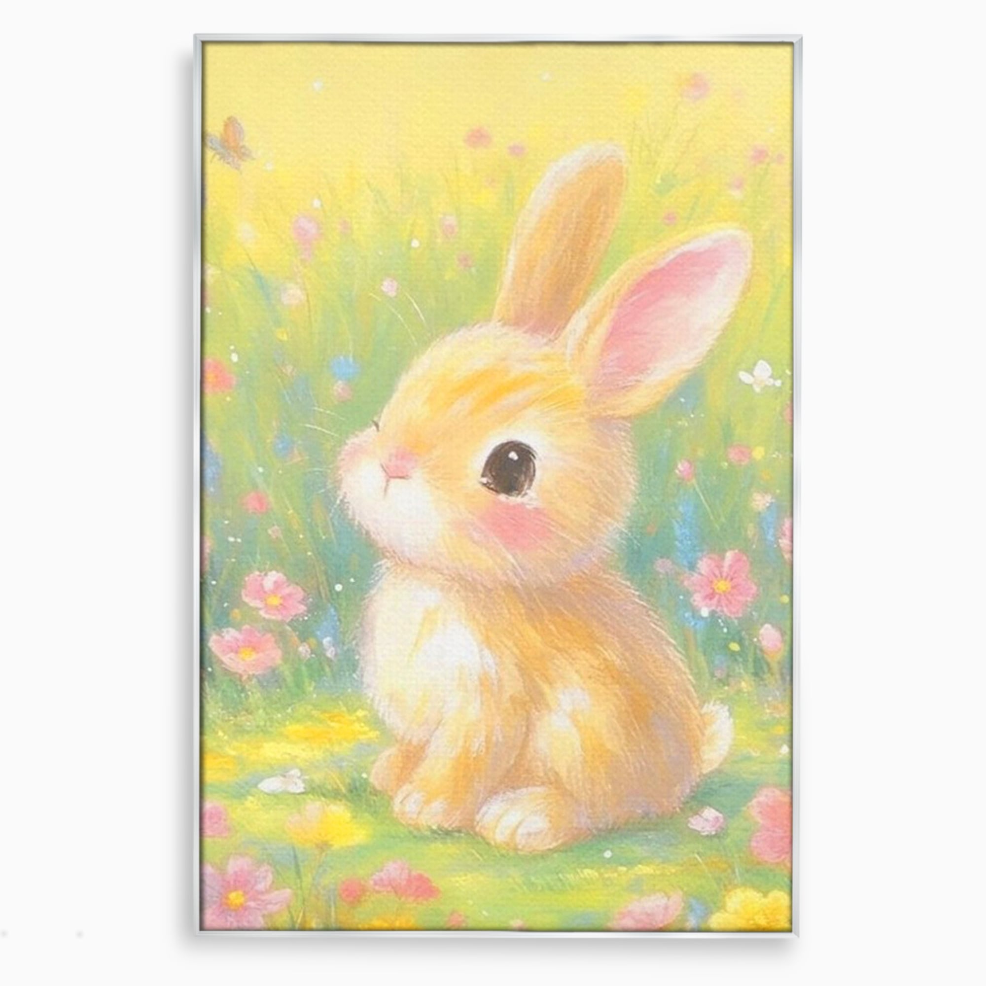 Leinwand Wandkunst Leinwand Wandkunst Premium, LuxCanva® K1076, Gemütlich unter Blumen, Hase, Frühling, Blütenblätter, Natur, Unschuld, Klein, Niedlich, Babyzimmer, Schlafzimmer