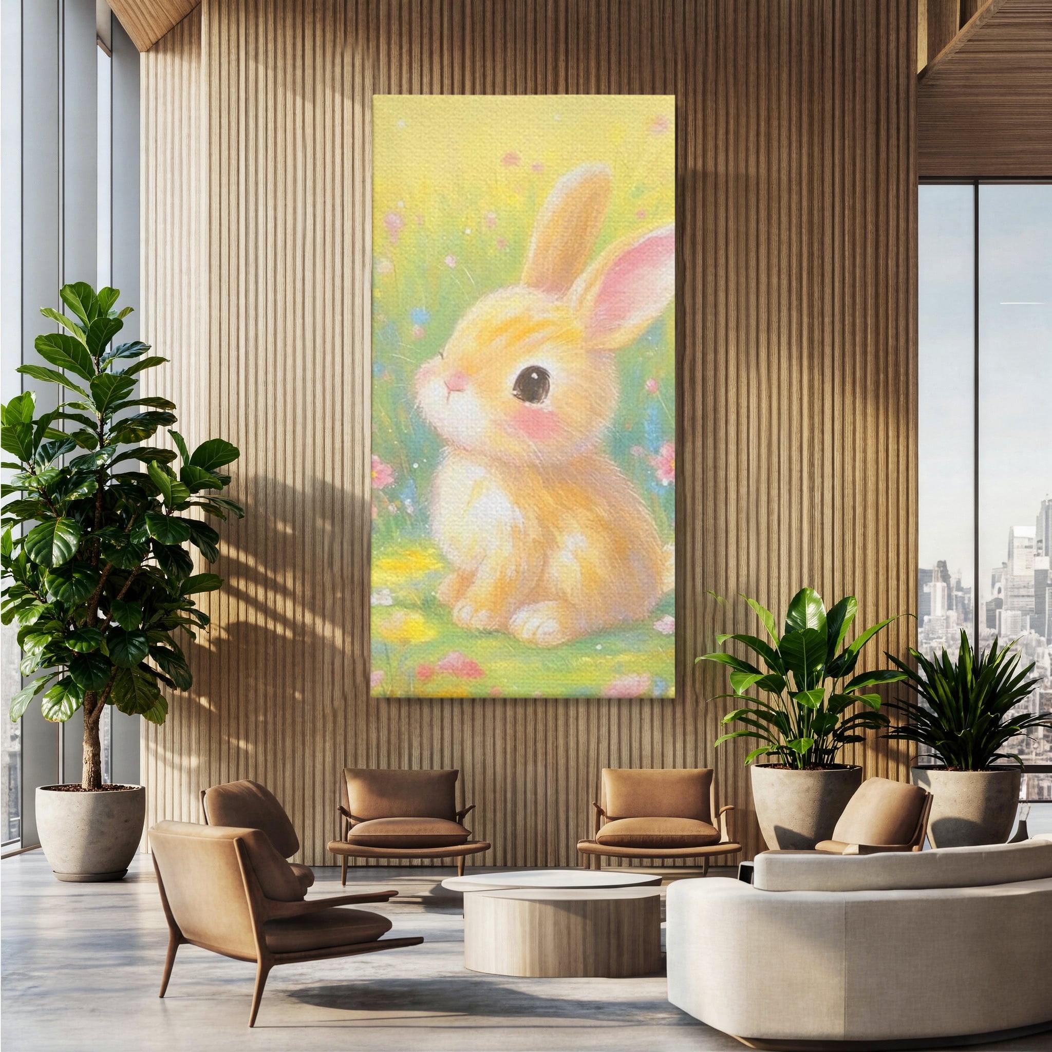 Leinwand Wandkunst Leinwand Wandkunst Premium, LuxCanva® K1076, Gemütlich unter Blumen, Hase, Frühling, Blütenblätter, Natur, Unschuld, Klein, Niedlich, Babyzimmer, Schlafzimmer