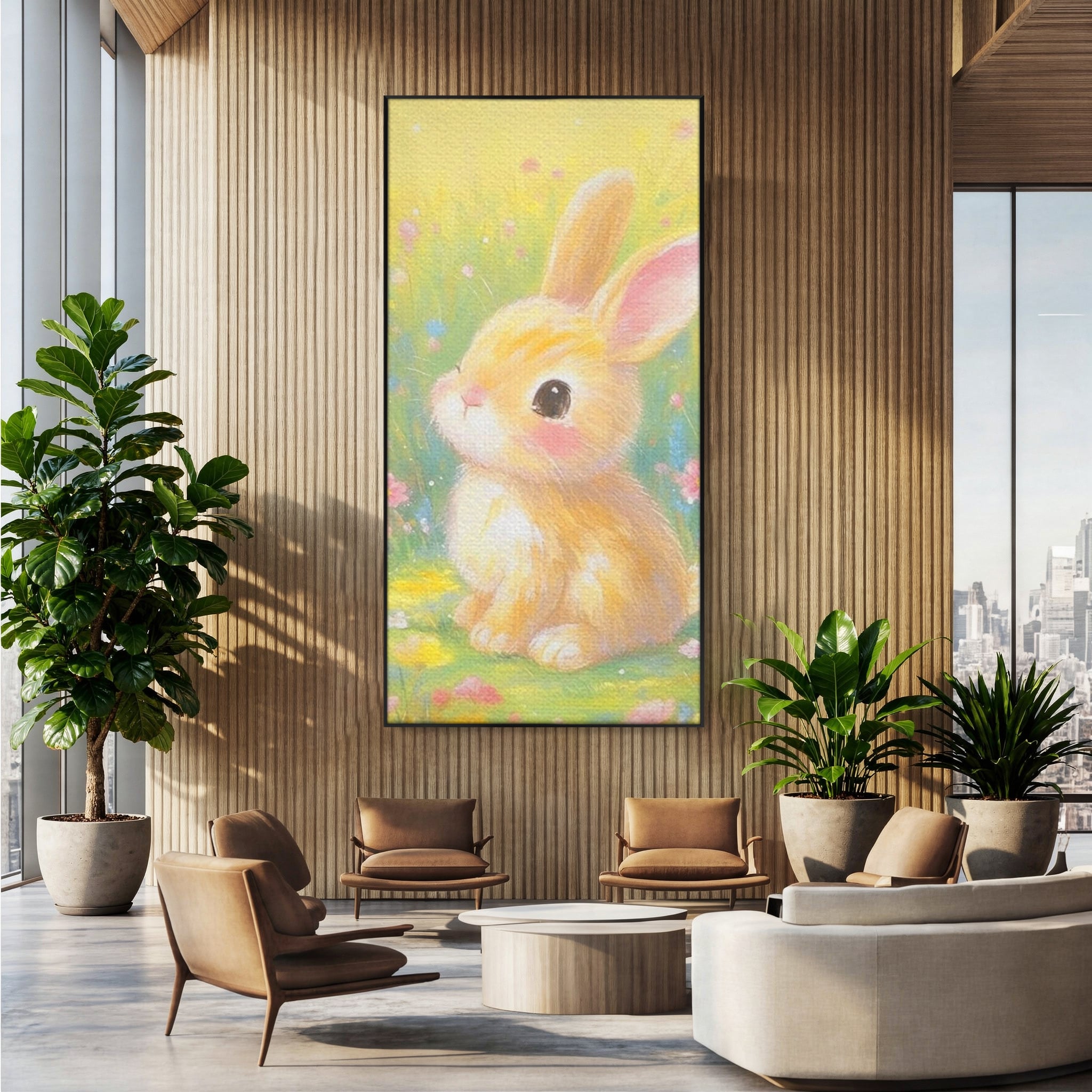 Leinwand Wandkunst Leinwand Wandkunst Premium, LuxCanva® K1076, Gemütlich unter Blumen, Hase, Frühling, Blütenblätter, Natur, Unschuld, Klein, Niedlich, Babyzimmer, Schlafzimmer
