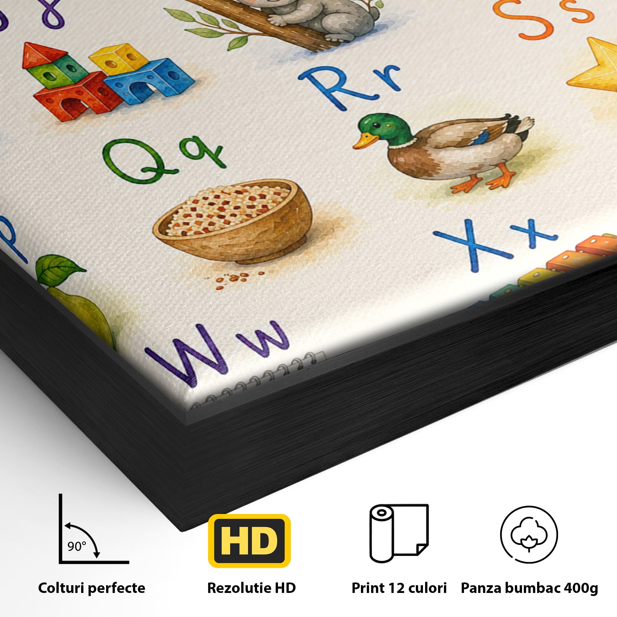 Tablou Canvas Premium LuxCanva® K1077, Abecedar Ilustrat, Abecedar, Educativ, Copii, Invatare, Camera Copii, Culori Vibrante