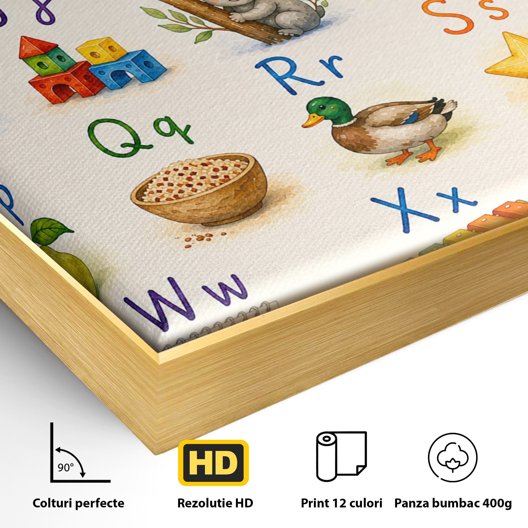 Tablou Canvas Premium LuxCanva® K1077, Abecedar Ilustrat, Abecedar, Educativ, Copii, Invatare, Camera Copii, Culori Vibrante