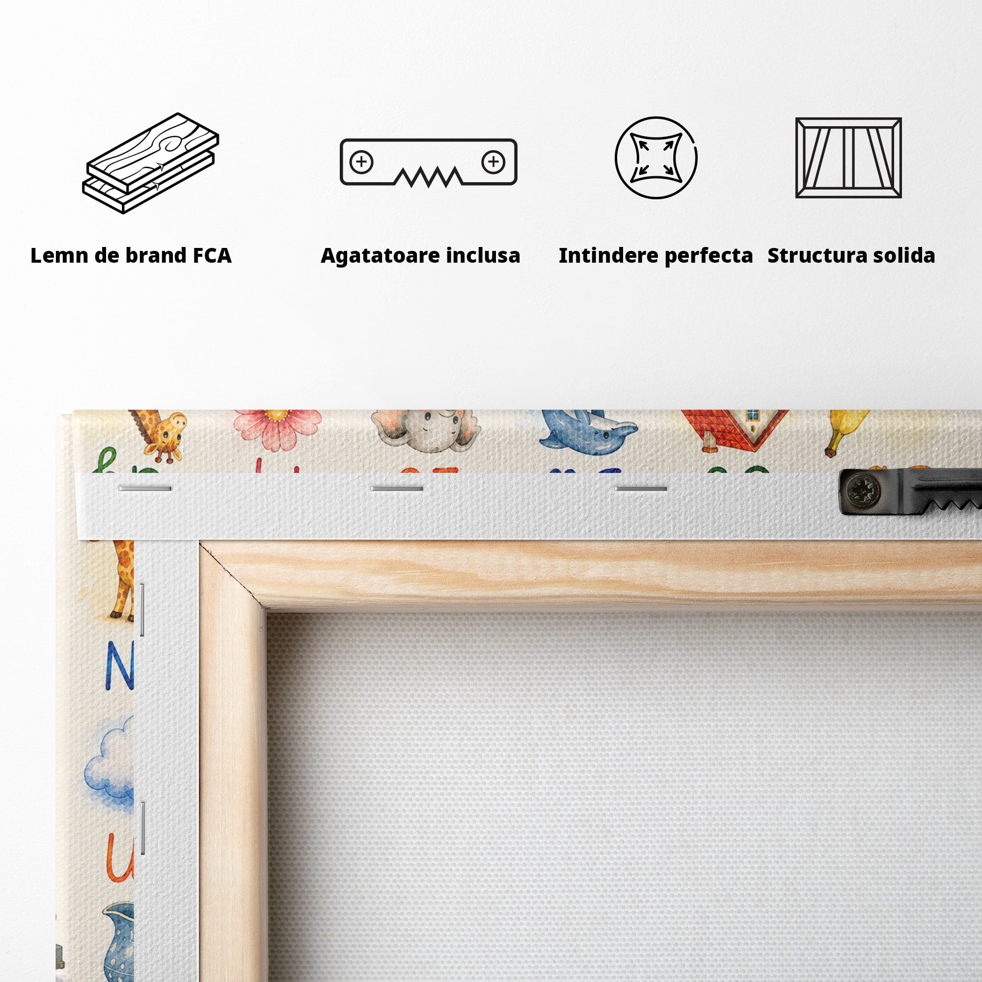 Tablou Canvas Premium LuxCanva® K1077, Abecedar Ilustrat, Abecedar, Educativ, Copii, Invatare, Camera Copii, Culori Vibrante