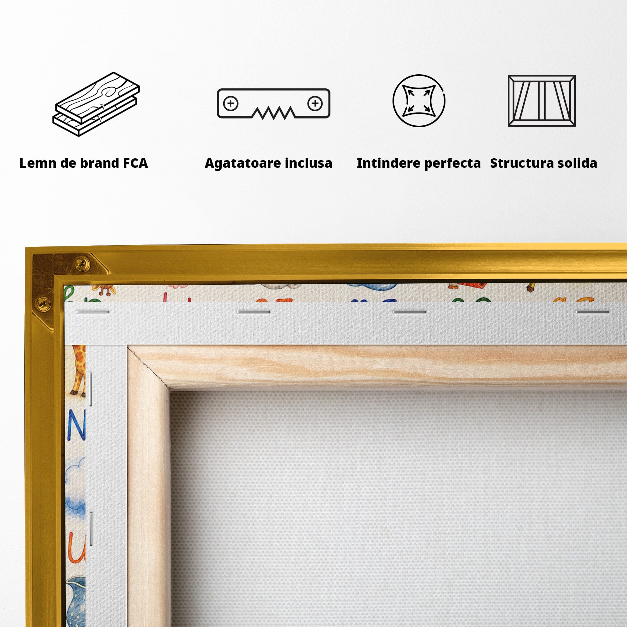 Tablou Canvas Premium LuxCanva® K1077, Abecedar Ilustrat, Abecedar, Educativ, Copii, Invatare, Camera Copii, Culori Vibrante